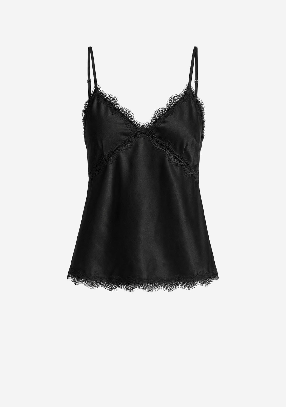 V-Neck Lace Trim Top Black