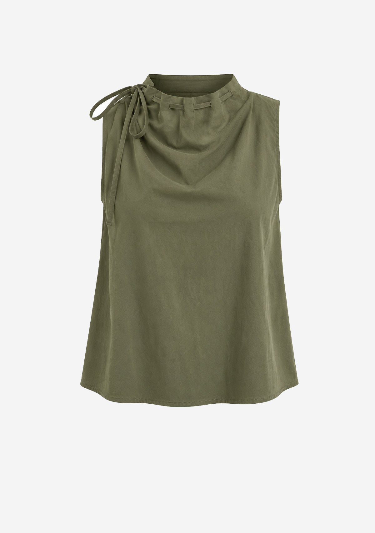 Cinched Mock Neck Sleeveless Top Light Olive Naked Zebra