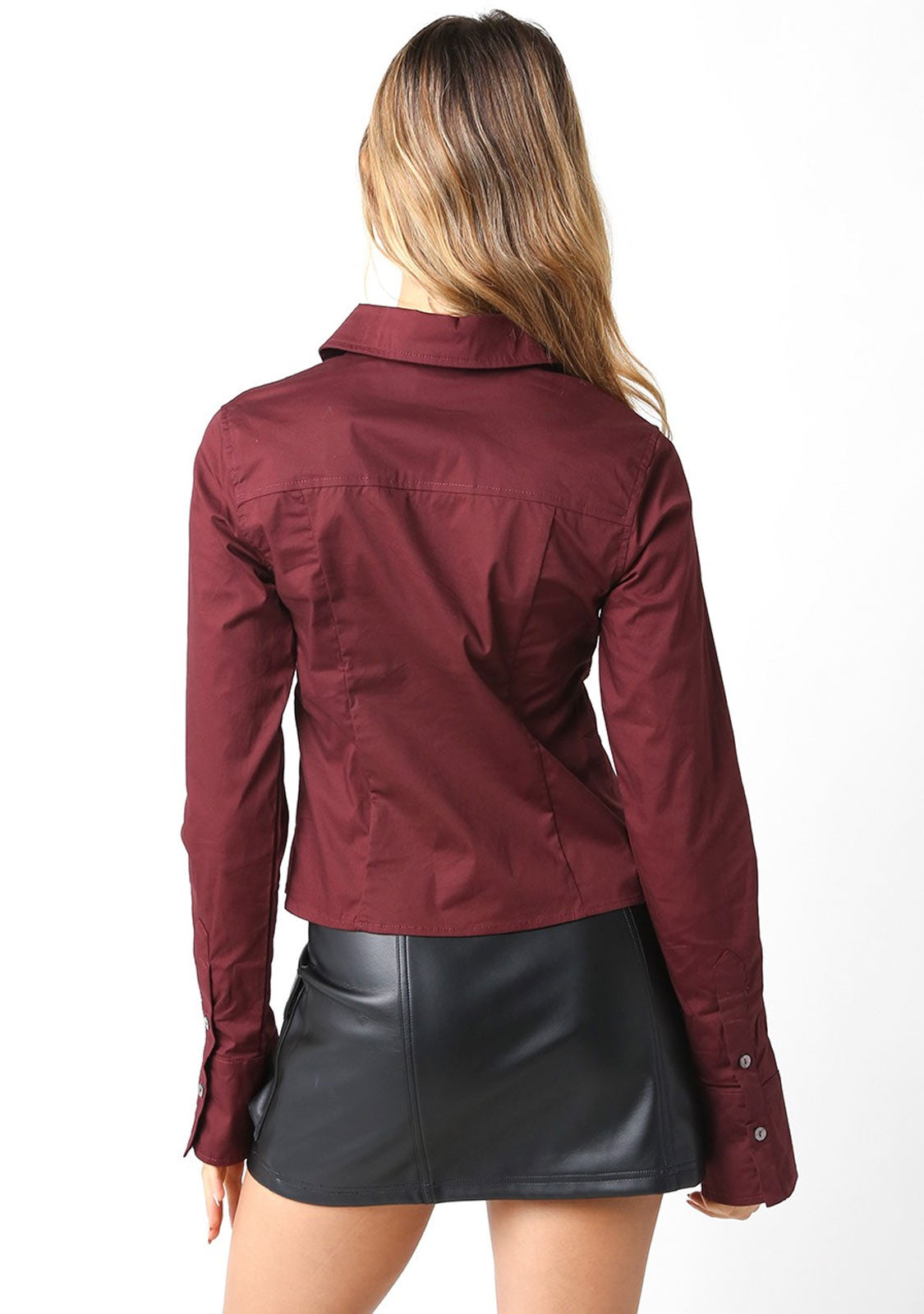 Cropped Button-Up Shirt Olivaceous