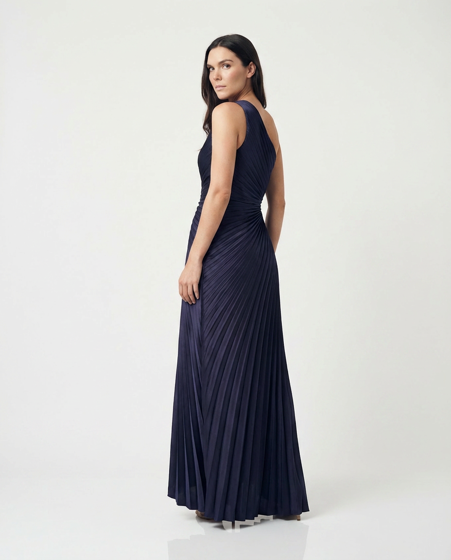 Olympia Asymmetrical Pleated Maxi Dress