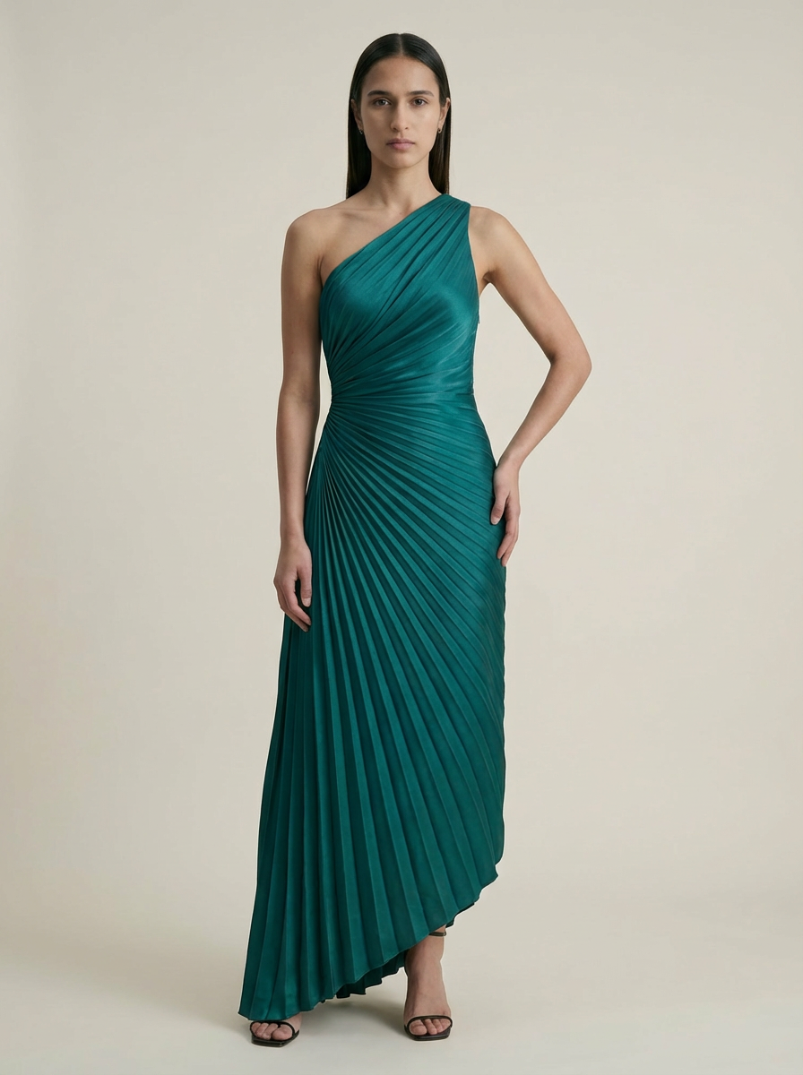 Olympia Asymmetrical Pleated Maxi Dress Dress Forum Inc.