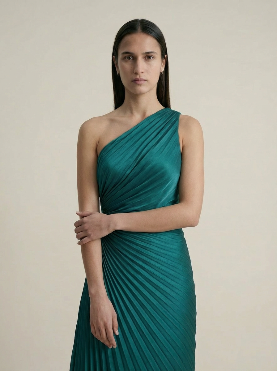 Olympia Asymmetrical Pleated Maxi Dress Dress Forum Inc.