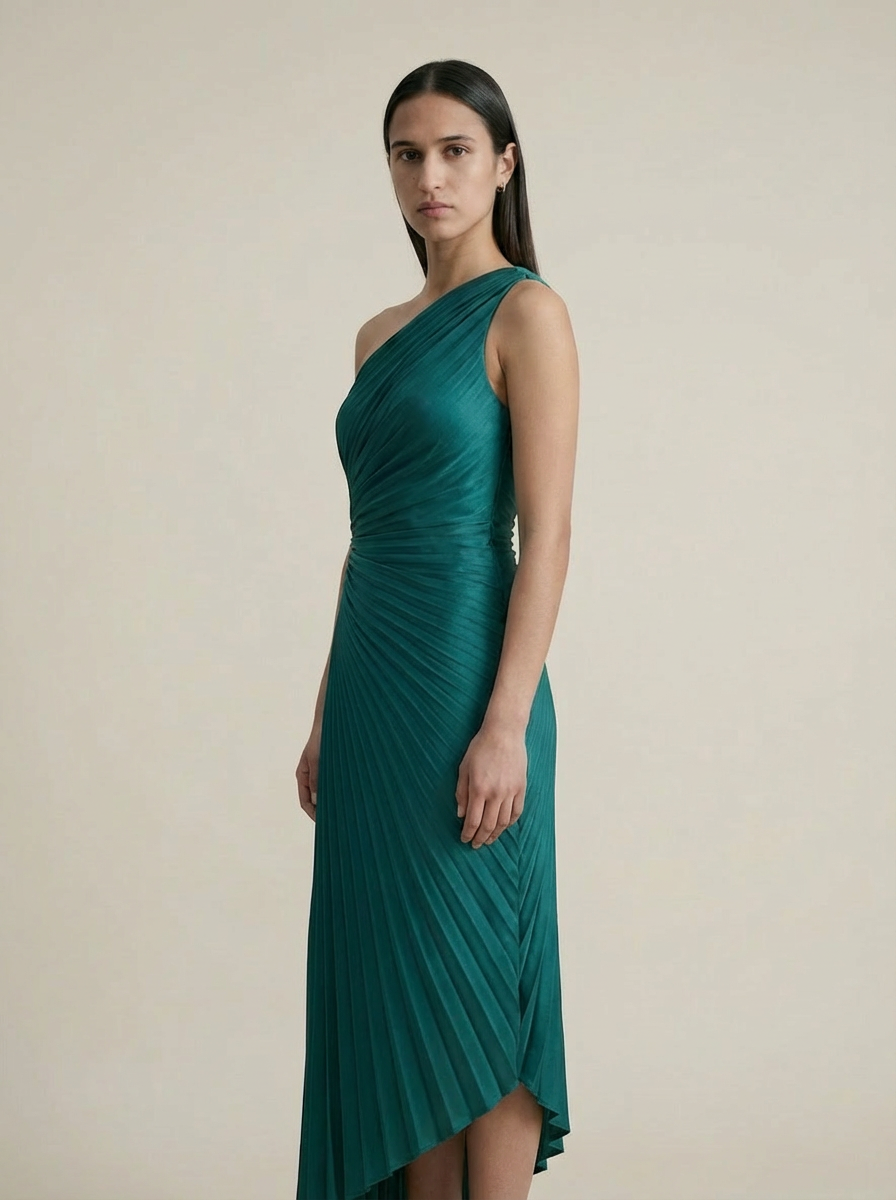 Olympia Asymmetrical Pleated Maxi Dress Dress Forum Inc.