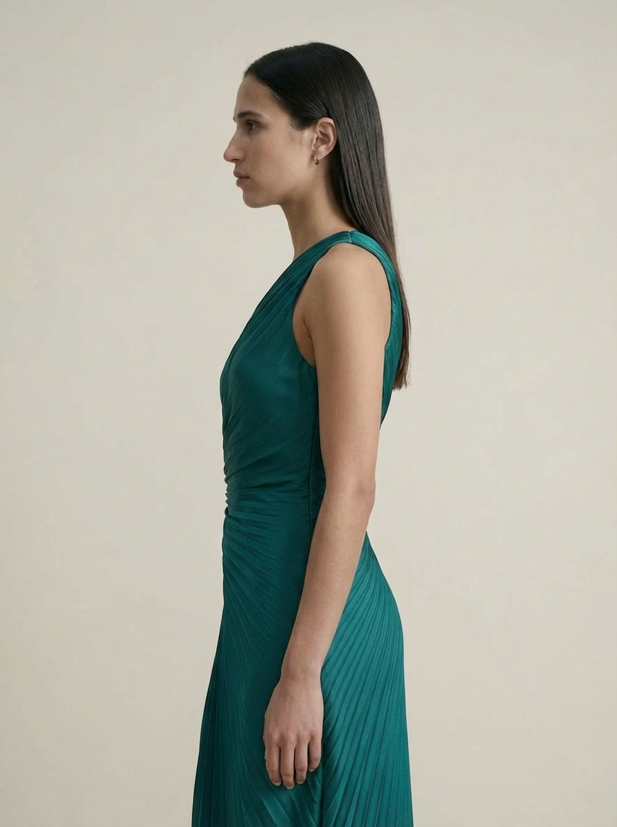 Olympia Asymmetrical Pleated Maxi Dress Dress Forum Inc.