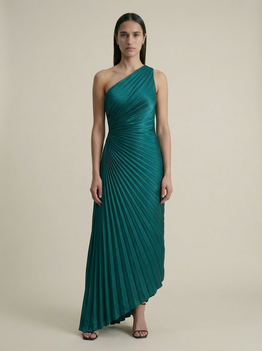 Olympia Asymmetrical Pleated Maxi Dress Dress Forum Inc.