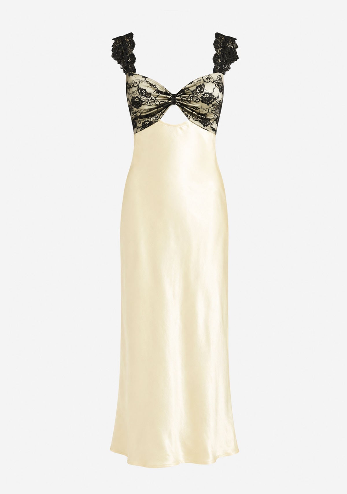 Lace Trim Front Cutout Maxi Dress Lemon One and Only Collective