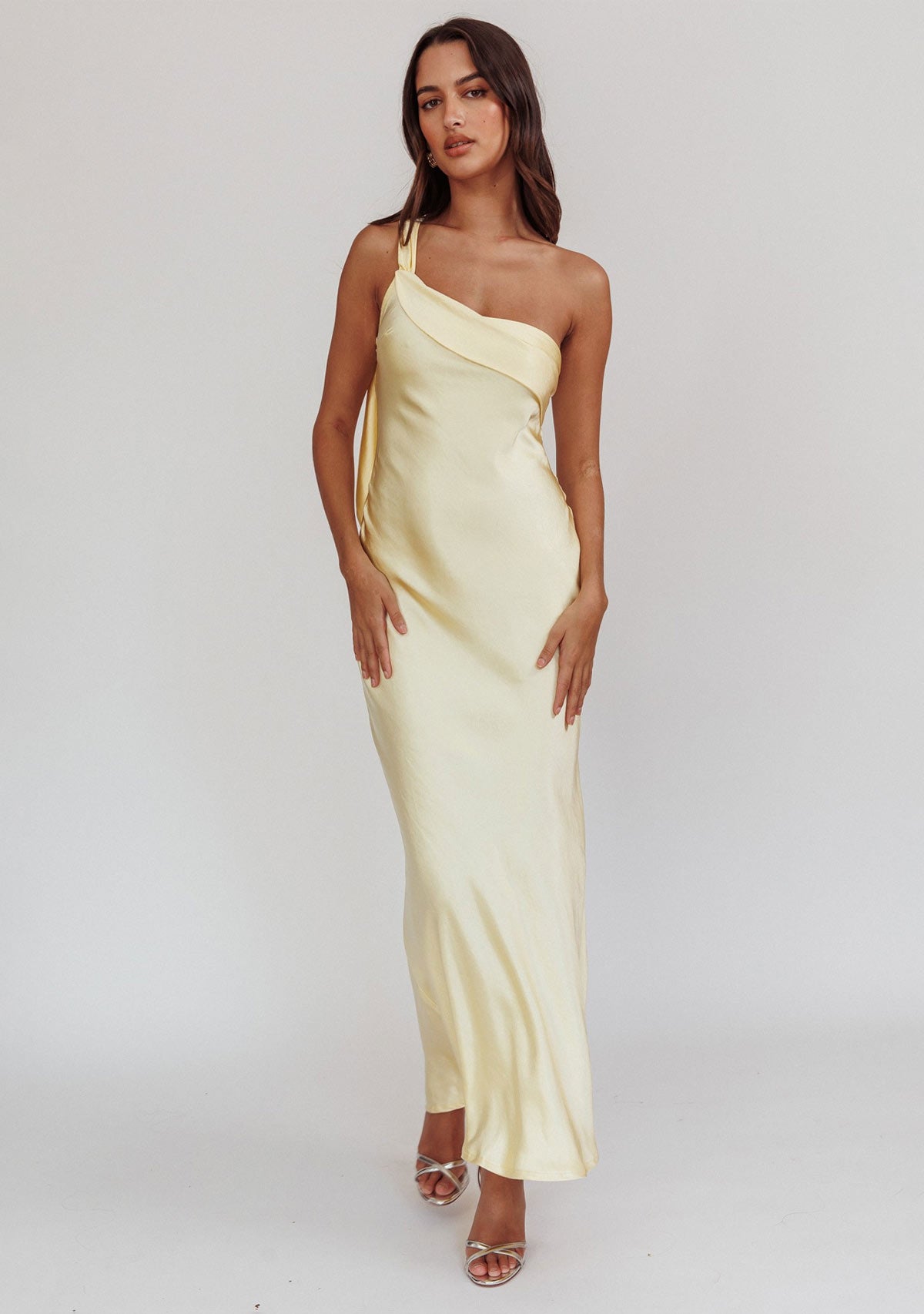 One Shoulder Satin Maxi Dress BUTTER