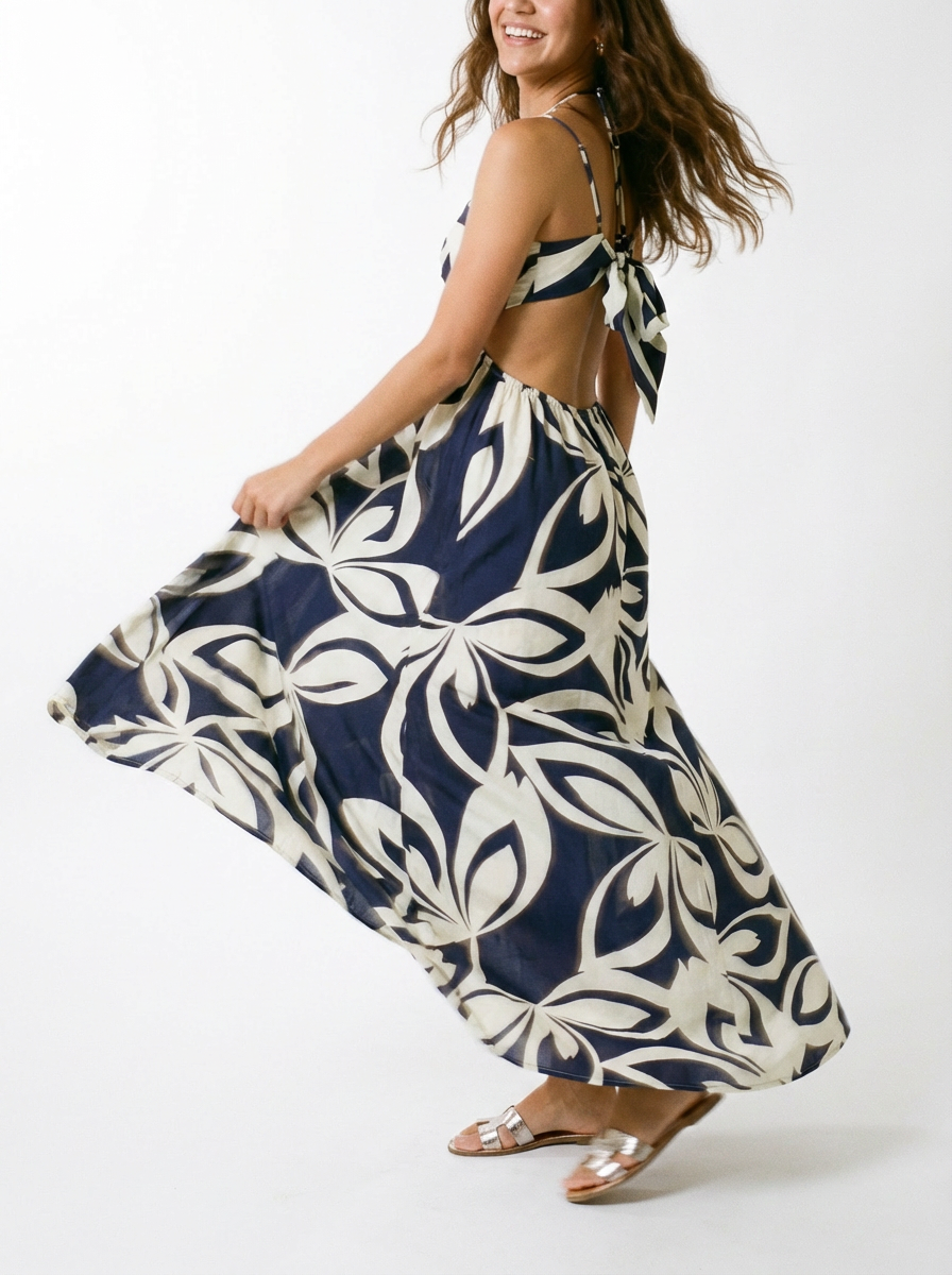 One Side Metal Triming Halter Dress