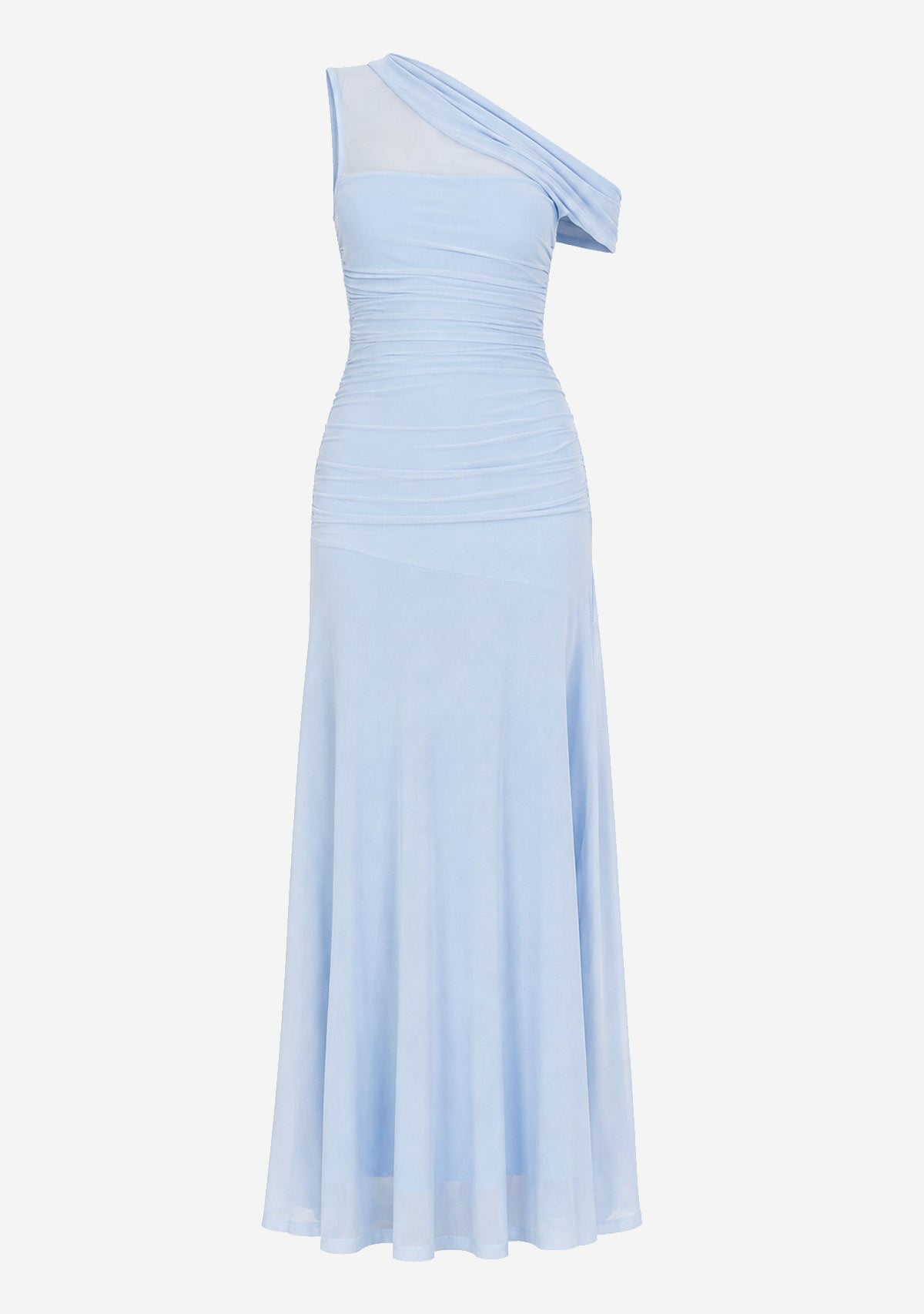 One Shoulder Sheer Maxi Dress Ice Blue One And Only Collective