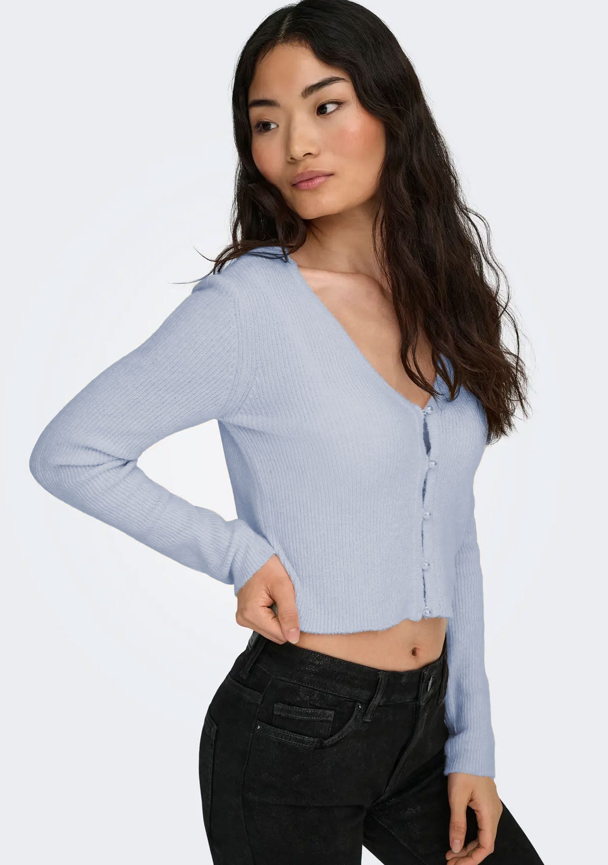 ONL Rica Life Pearl Cardigan Soft Chambray Melange Only