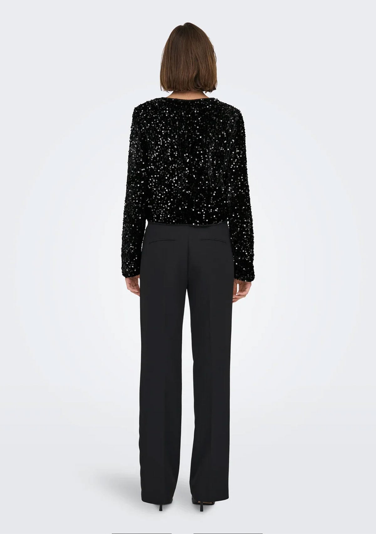 ONLanika Sequins LS Bow Top Wvn Cs Noir