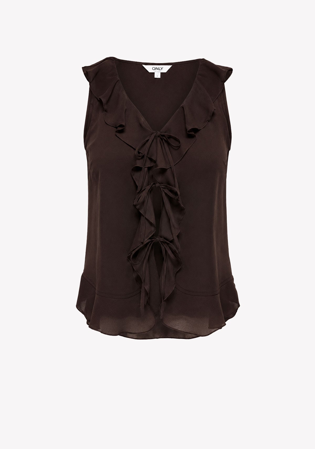 Onlmonet S/L Flowy V-Neck Ruffle Top Wvn Chocolate Martini