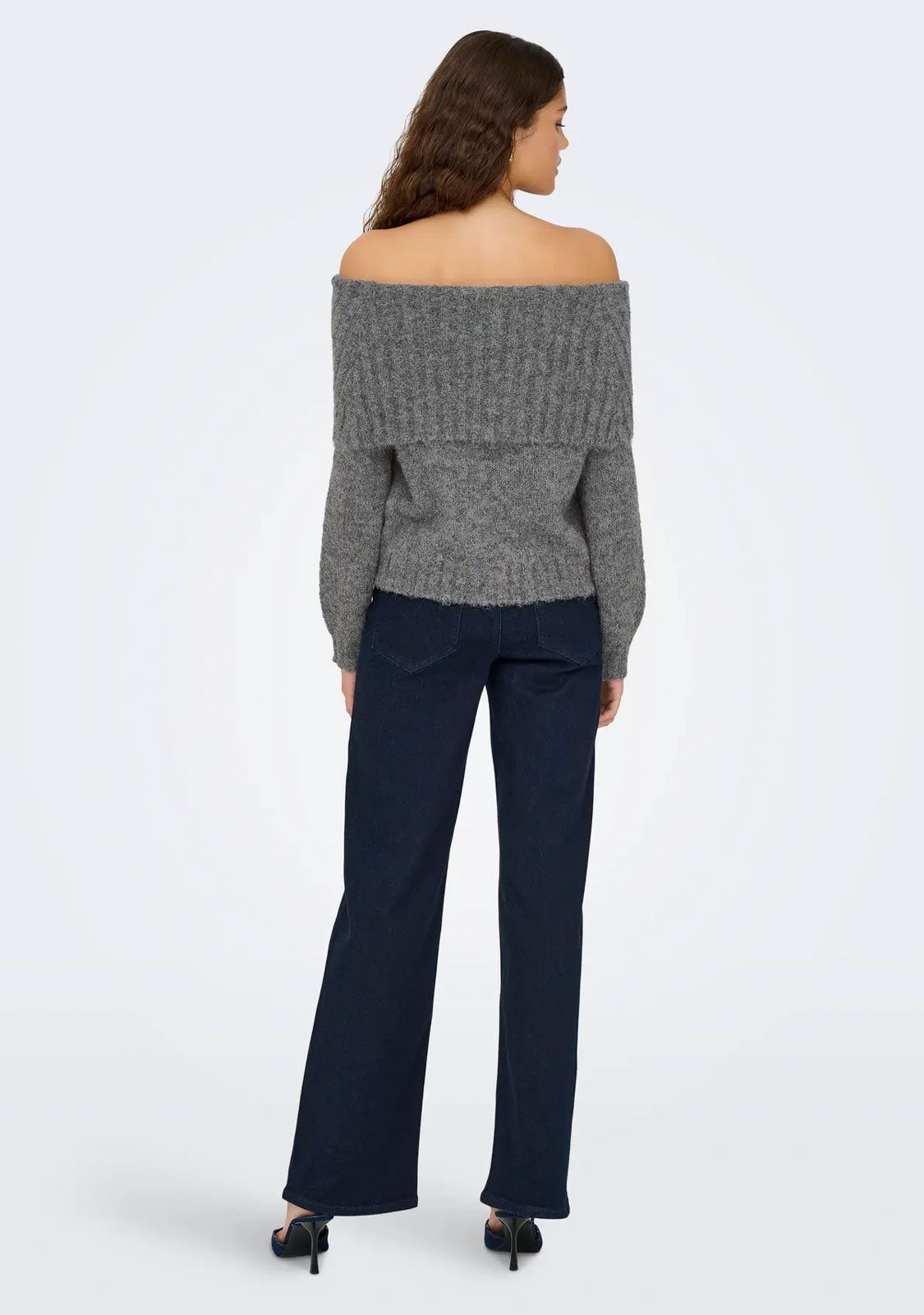 Onlshine LS Off Shoulder CC Knt Grey Melange
