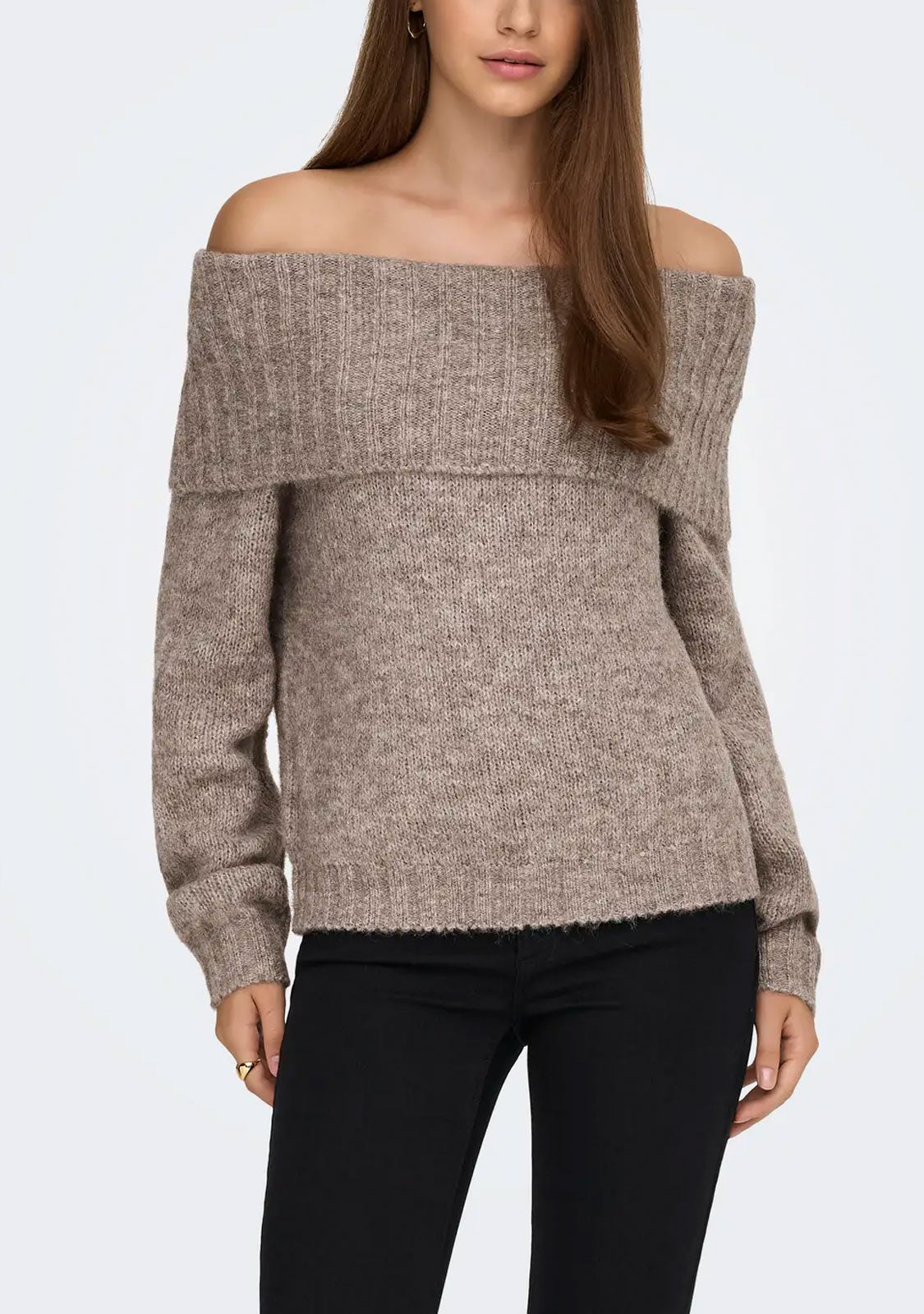 Onlshine LS Off Shoulder CC Knt String Melange Only