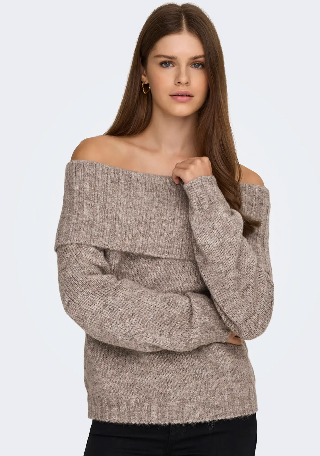 Onlshine LS Off Shoulder CC Knt String Melange Only