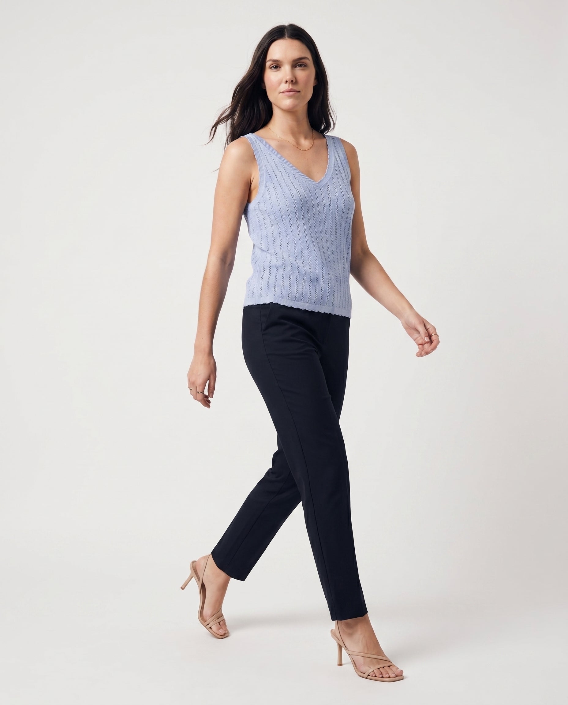 Vm New Lex Pointelle V-Neck Top Noos Brunnera Blue Vero Moda