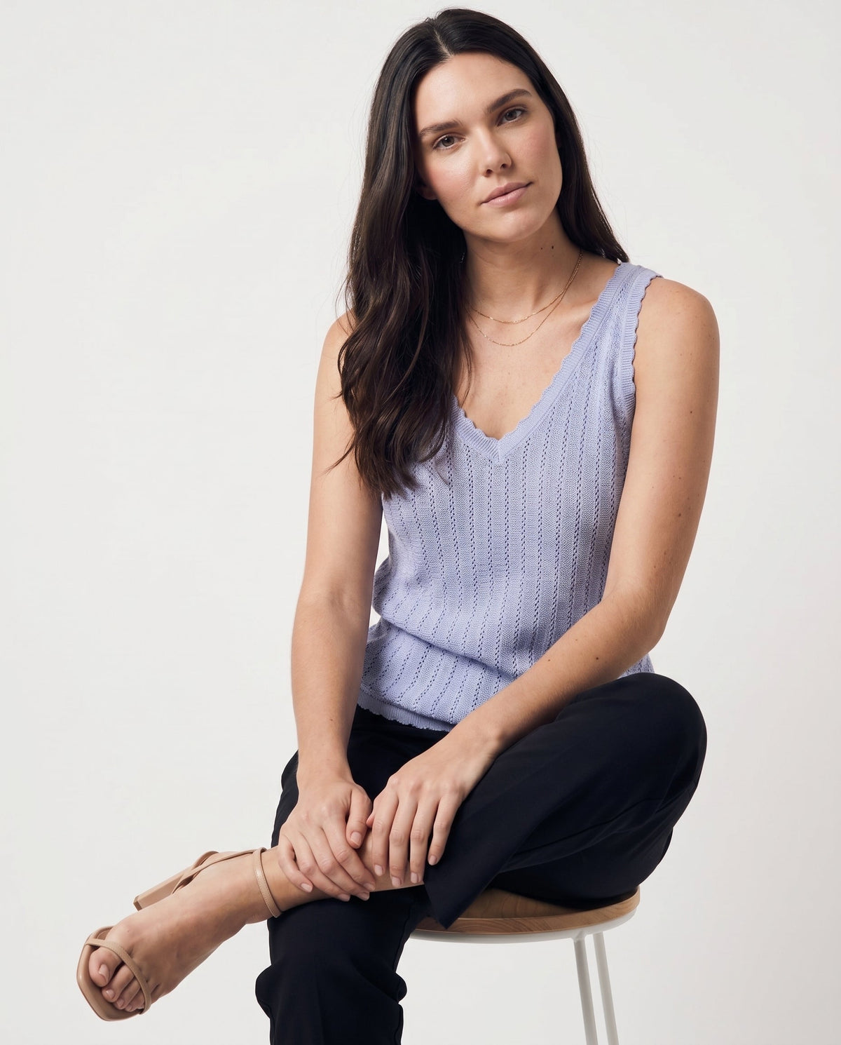 Vm New Lex Pointelle V-Neck Top Noos Brunnera Blue Vero Moda