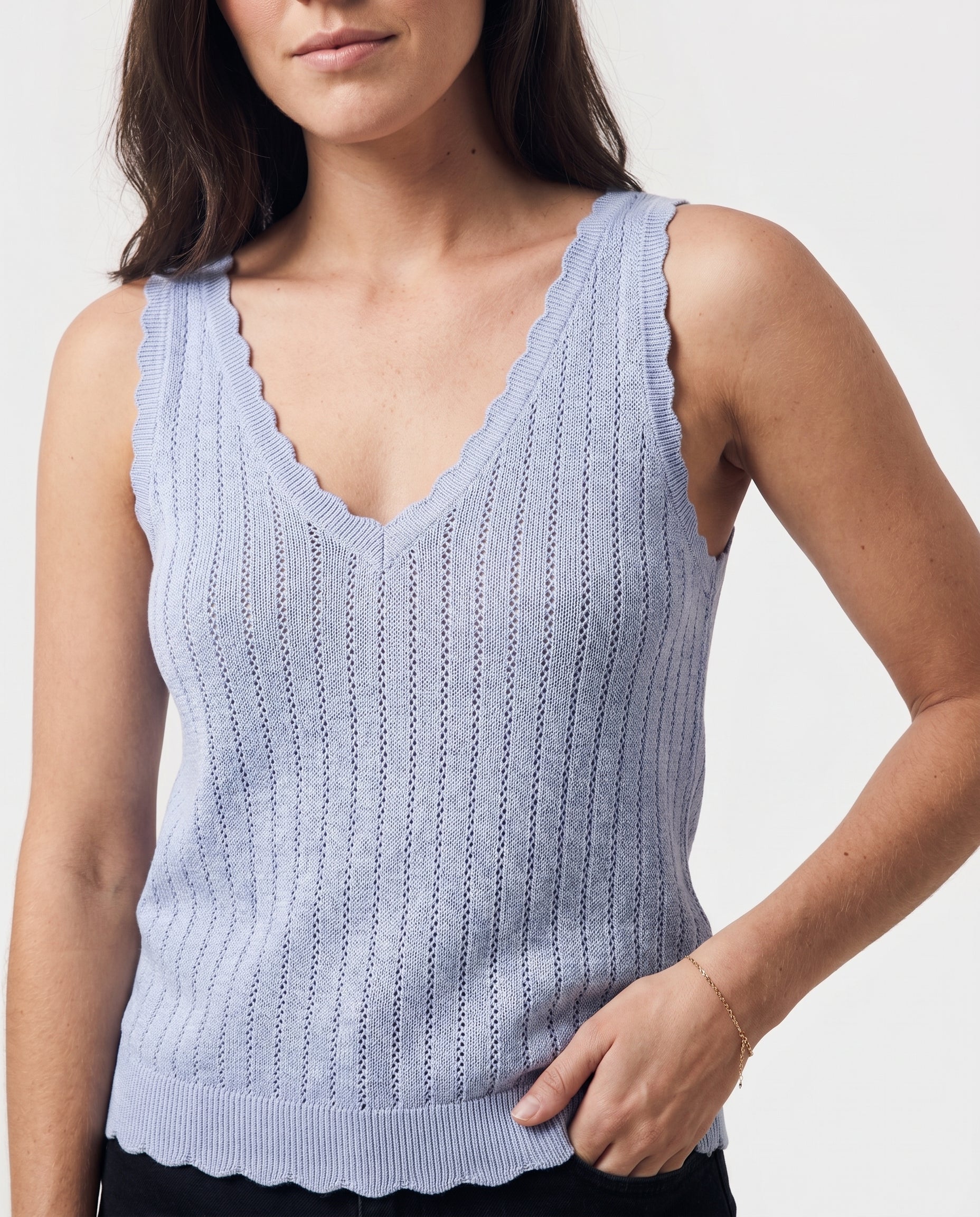 Vm New Lex Pointelle V-Neck Top Noos Brunnera Blue Vero Moda