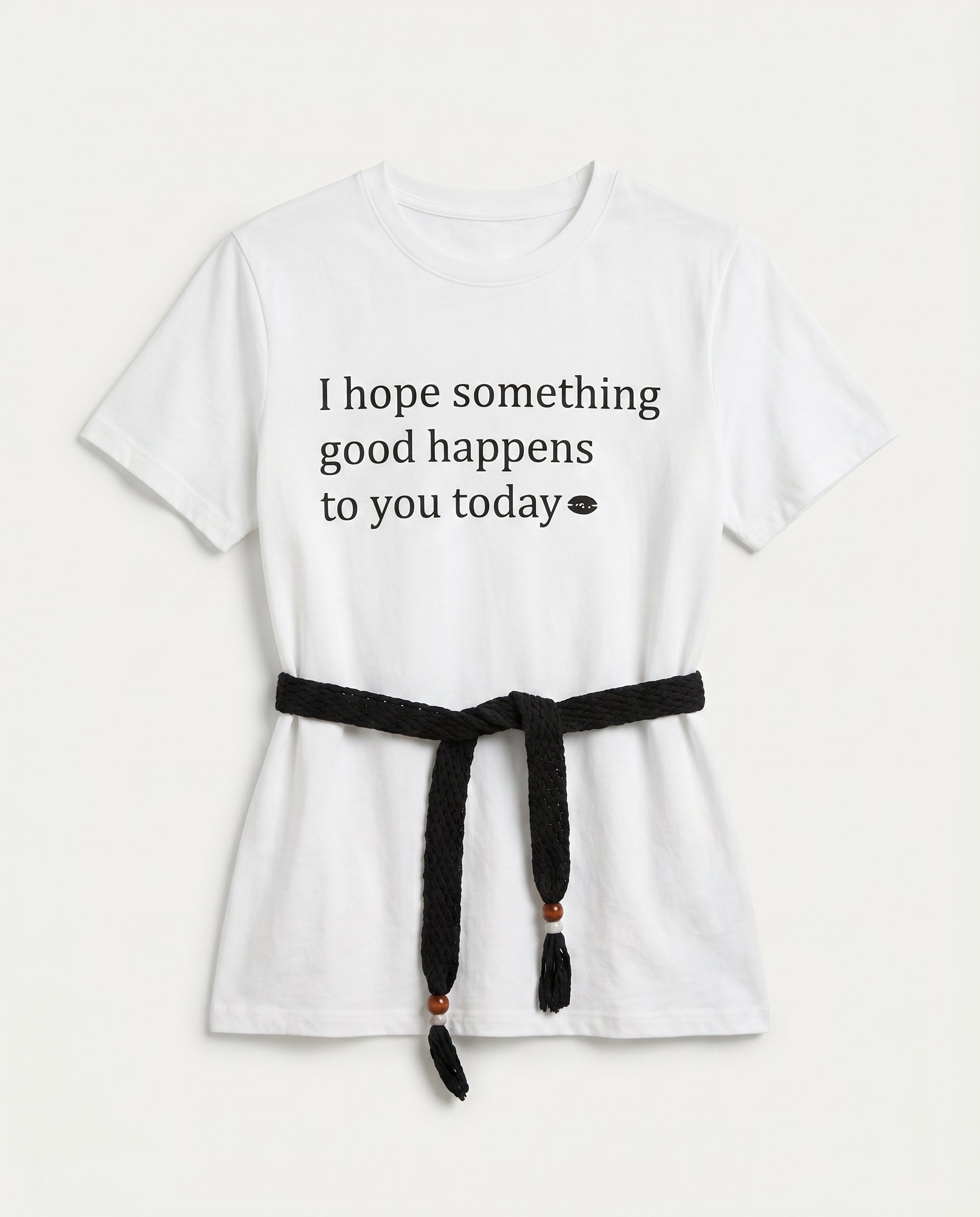 Graphic Tee with Tie Belt White