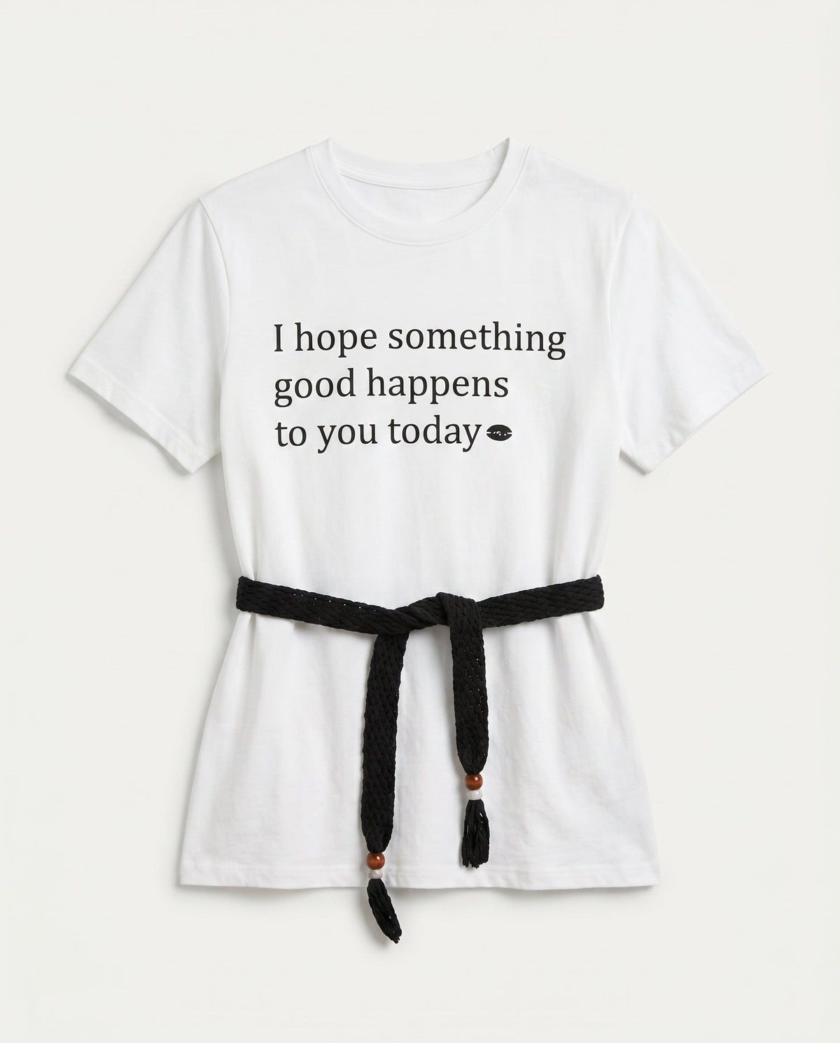 Graphic Tee with Tie Belt White audrey