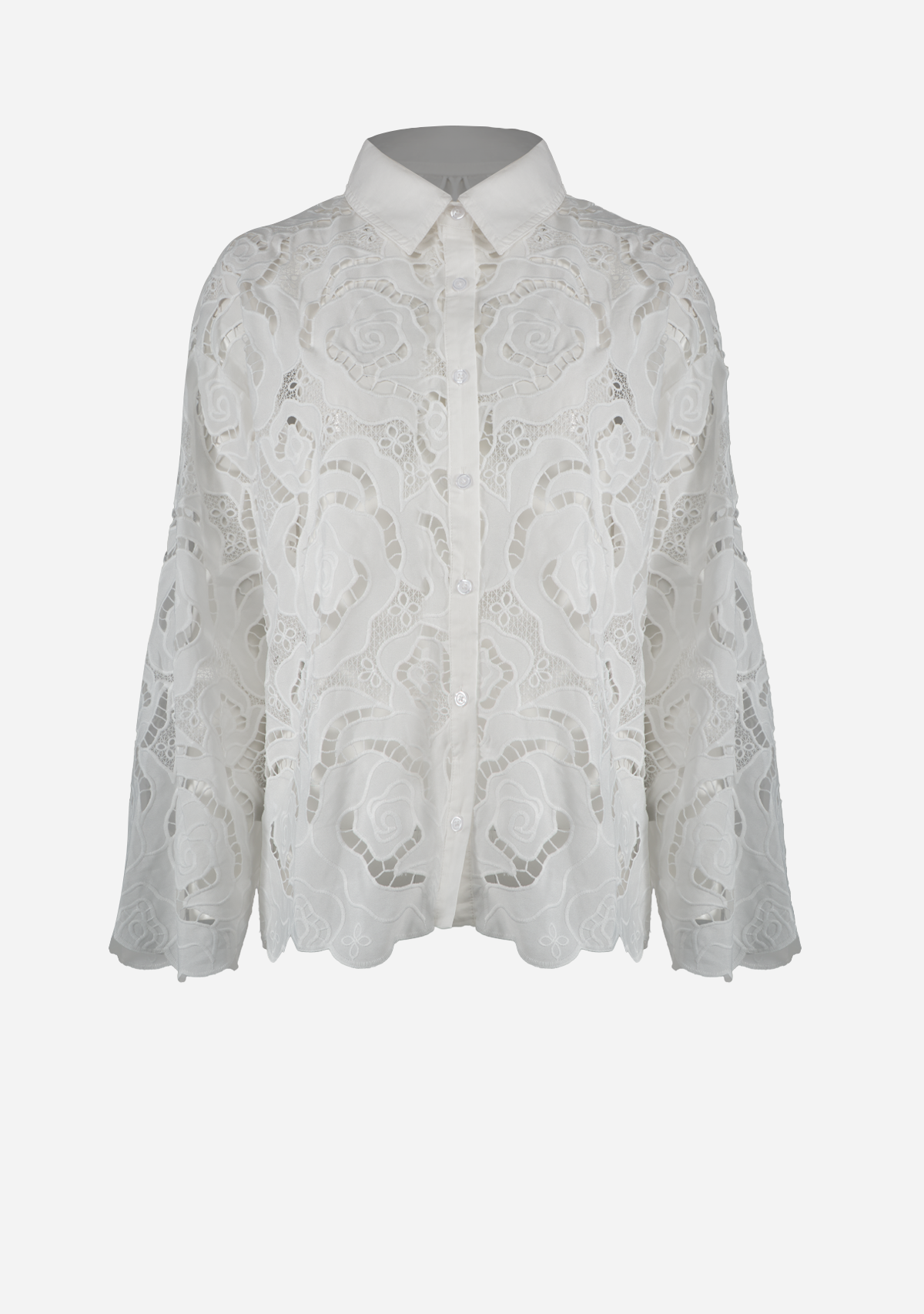 Floral Eyelet Pattern Shirts White