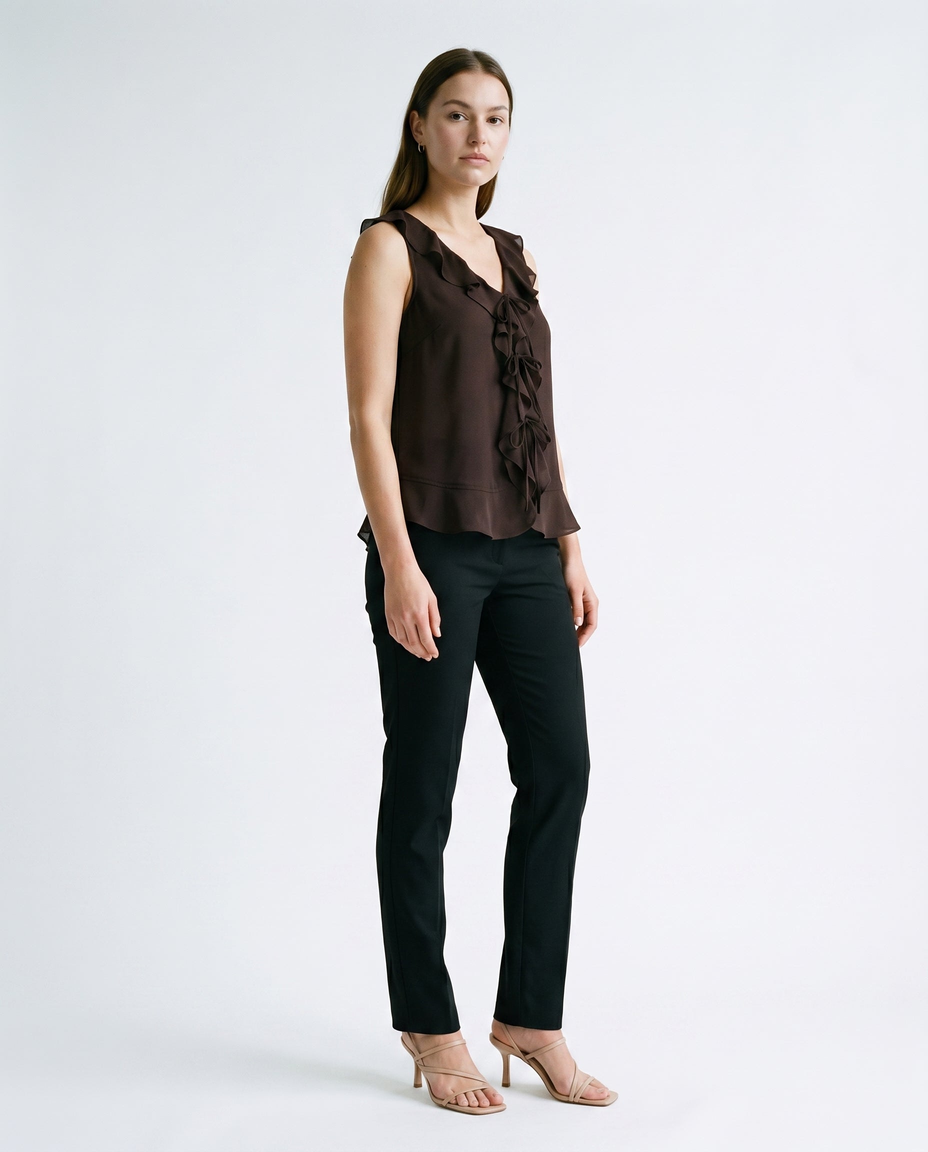 Onlmonet S/L Flowy V-Neck Ruffle Top Wvn Chocolate Martini Only