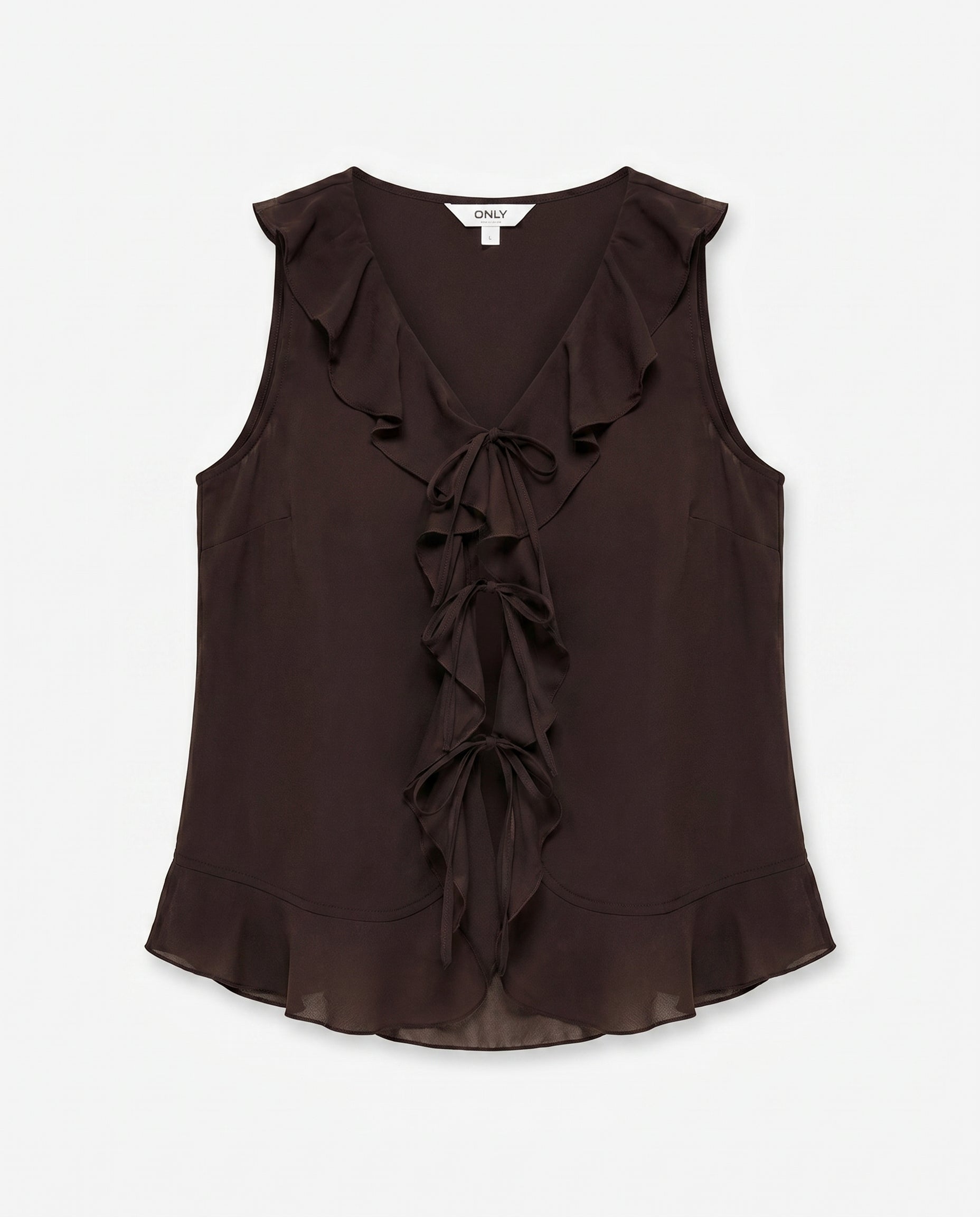 Onlmonet S/L Flowy V-Neck Ruffle Top Wvn Chocolate Martini