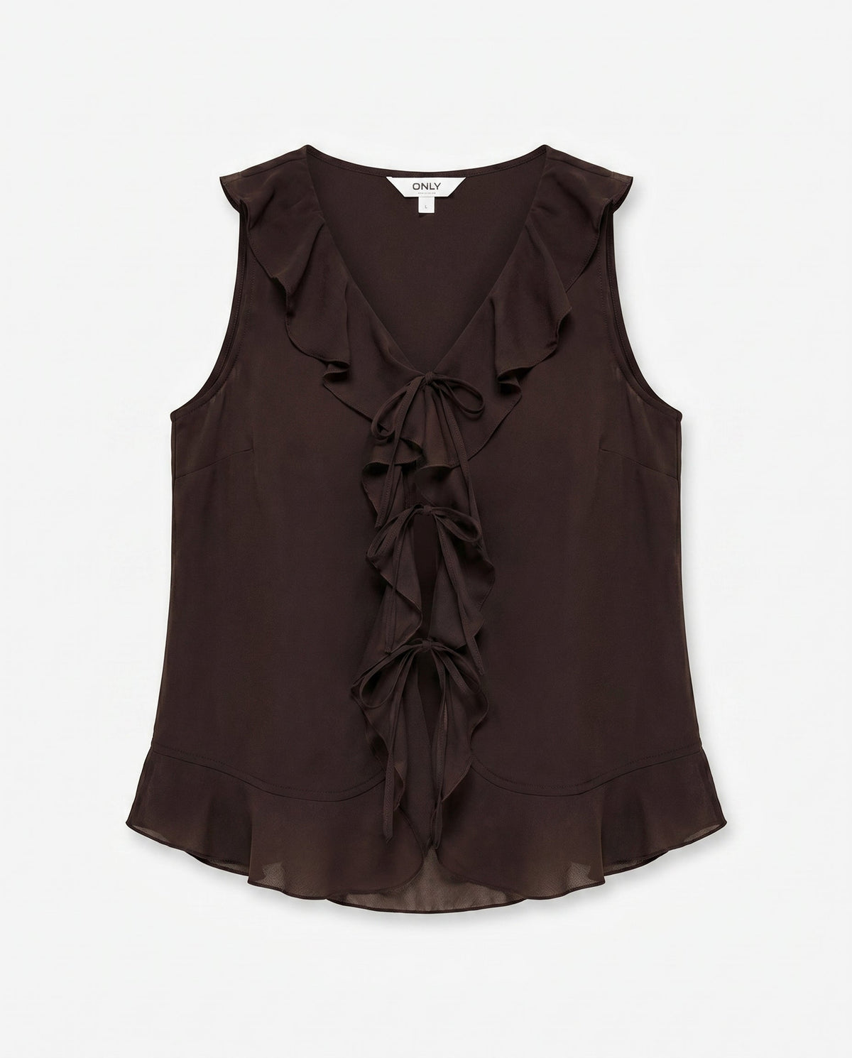 Onlmonet S/L Flowy V-Neck Ruffle Top Wvn Chocolate Martini Only