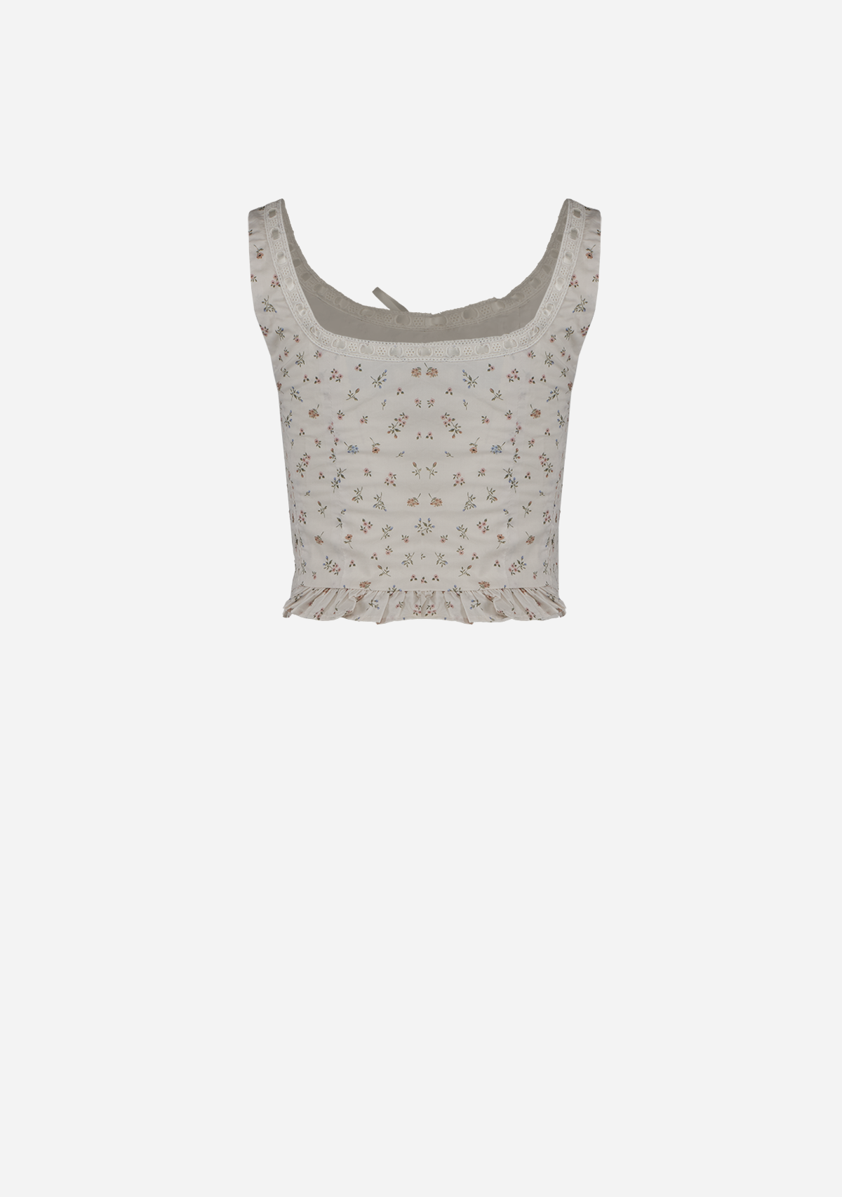 Floral Lace Trim Front Tie Top Cream