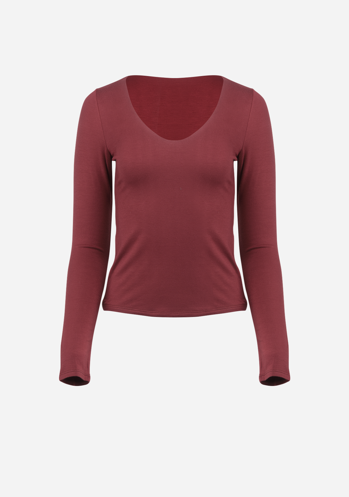 V-Neck Dbl Layered L/S Top Red Brown
