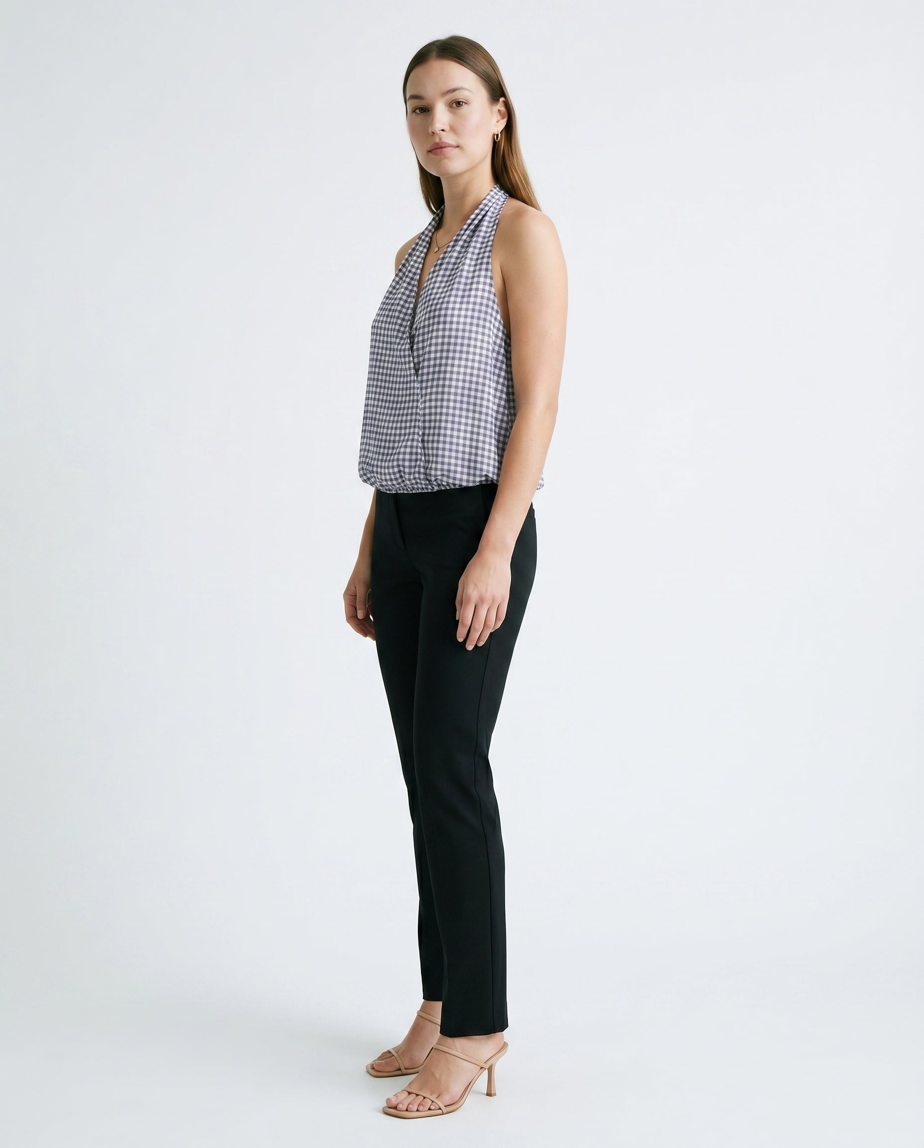 Checkered Halter Neck Top Navy Check
