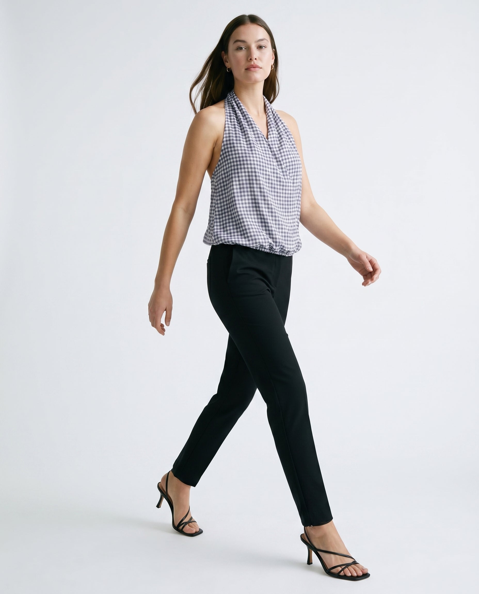 Checkered Halter Neck Top Navy Check