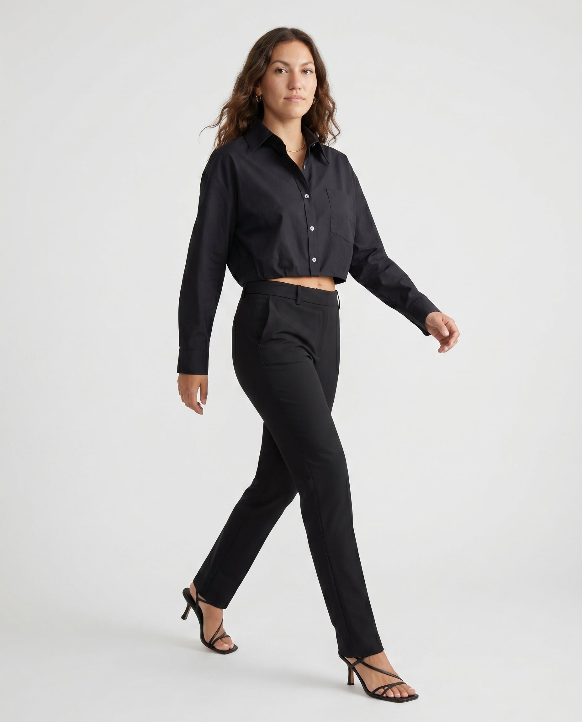 Cropped Button-Up Jacket Black