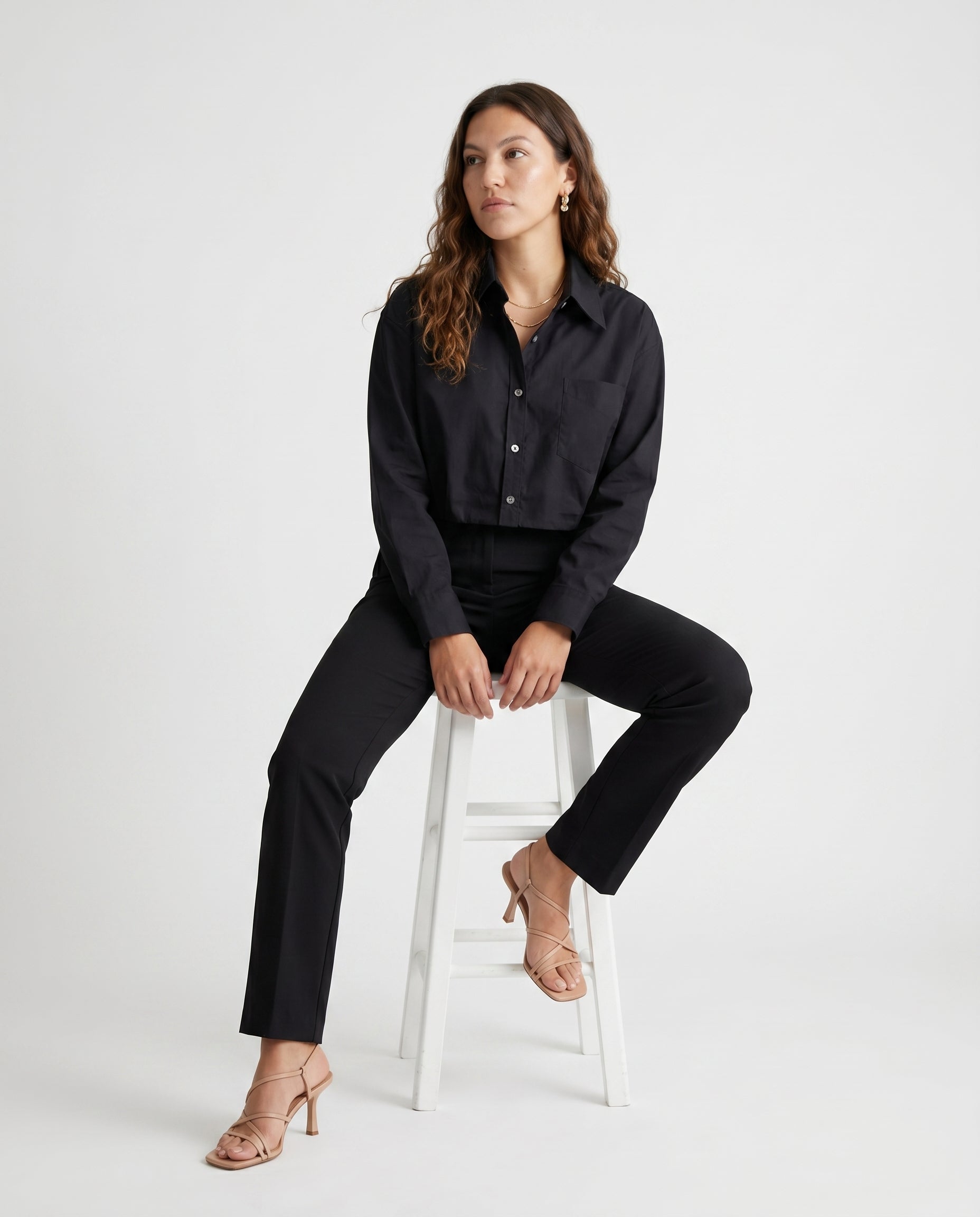 Cropped Button-Up Jacket Black