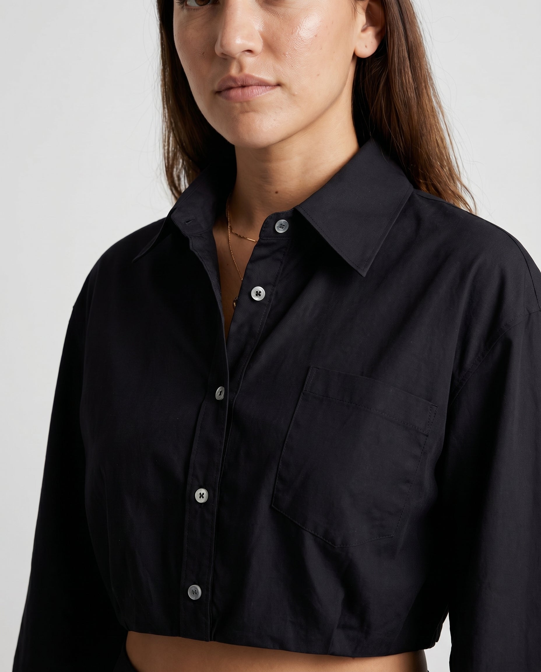 Cropped Button-Up Jacket Black