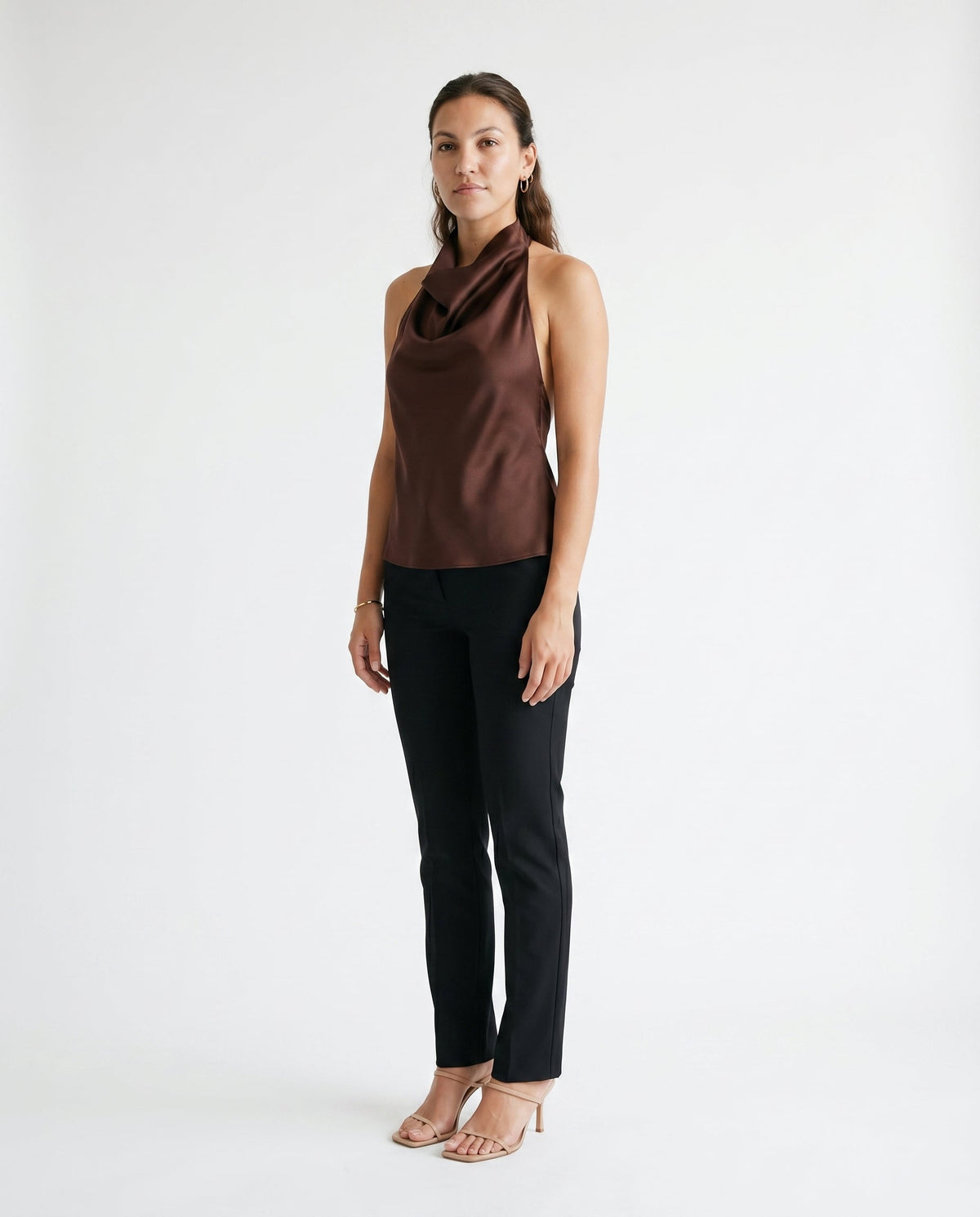 Sleeveless Cowl Neck Top Coffee COCA