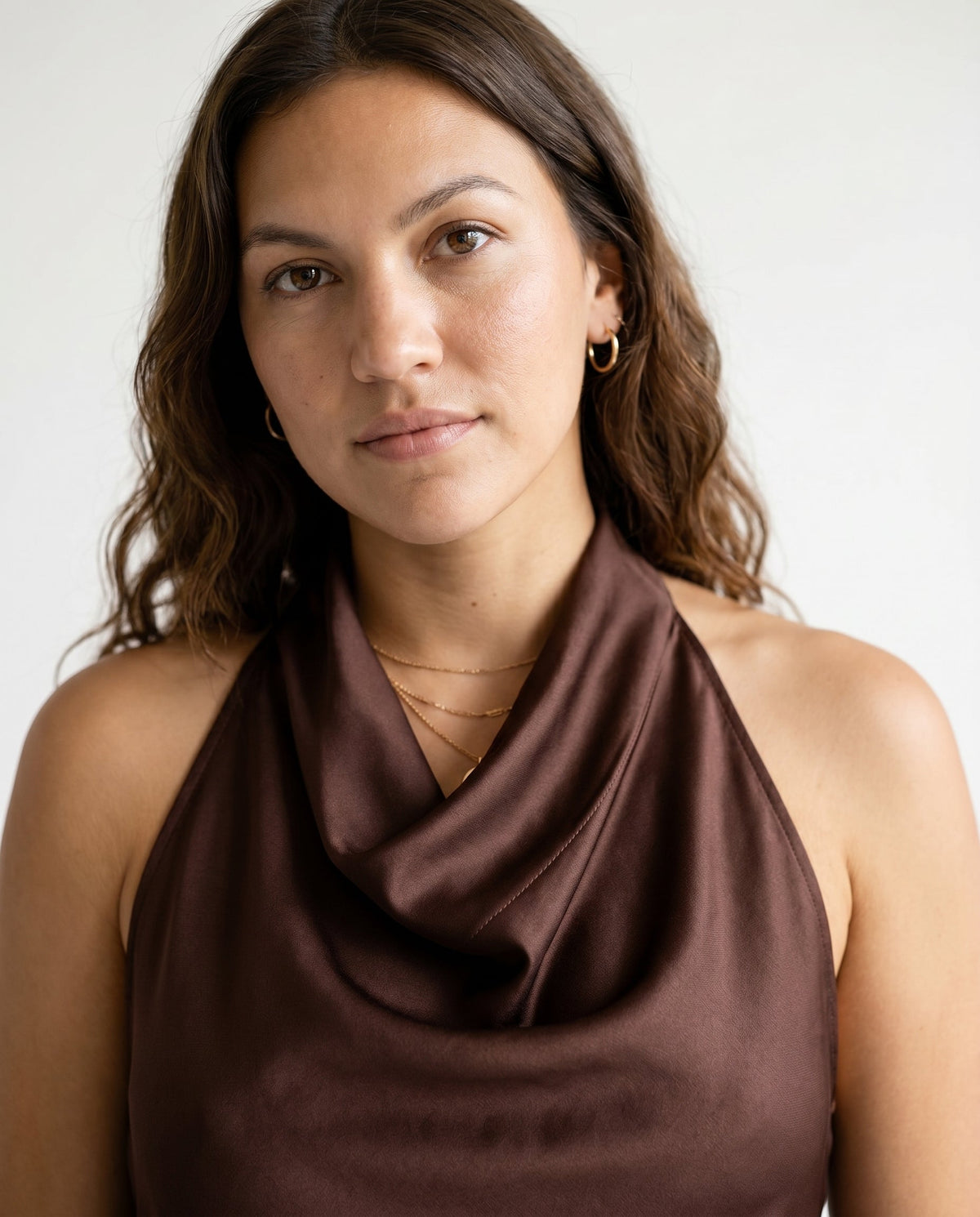 Sleeveless Cowl Neck Top Coffee COCA