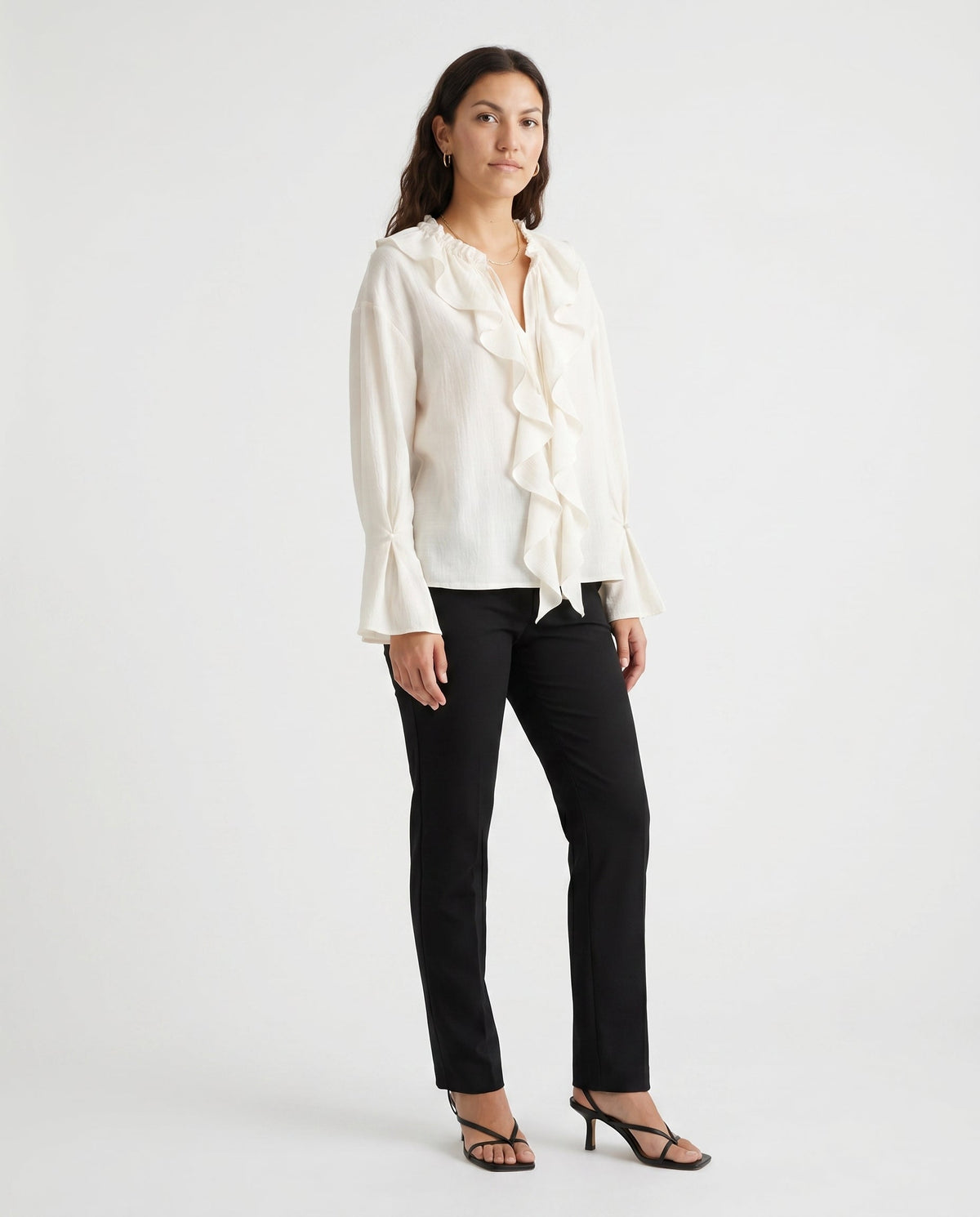 Ruffle Tie-Front Blouse Ivory COCA