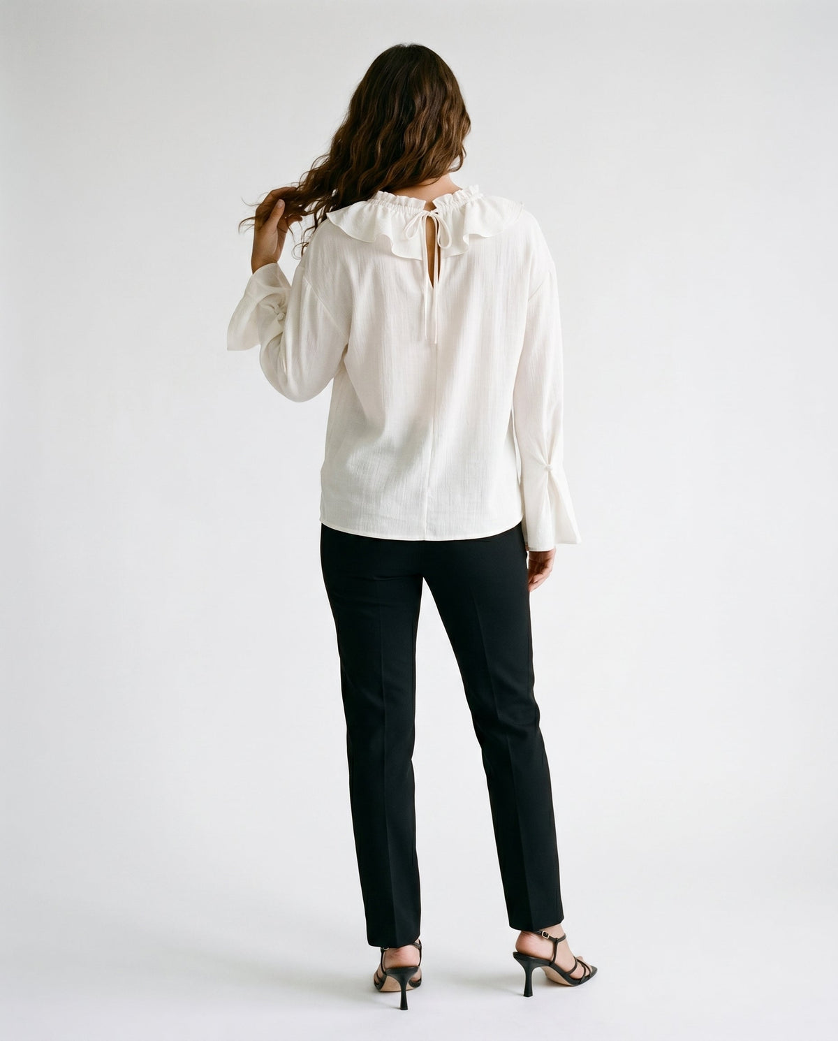 Ruffle Tie-Front Blouse Ivory COCA