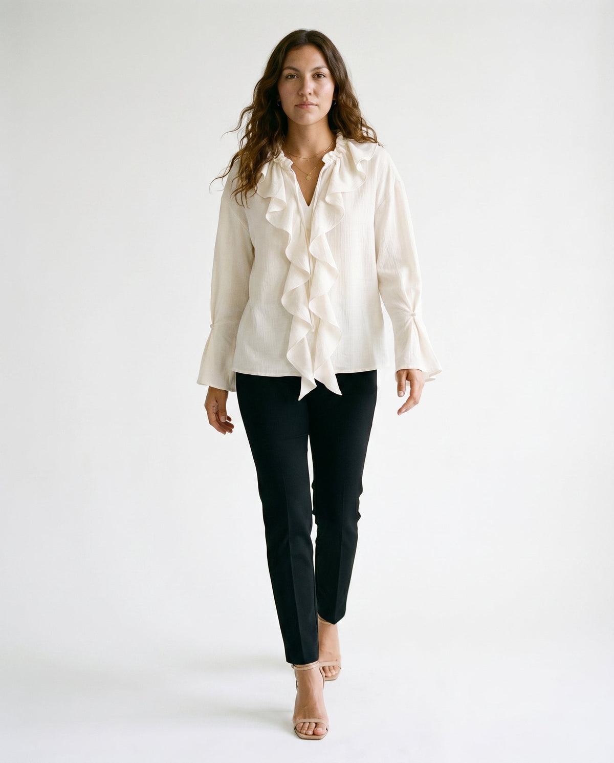 Ruffle Tie-Front Blouse Ivory COCA