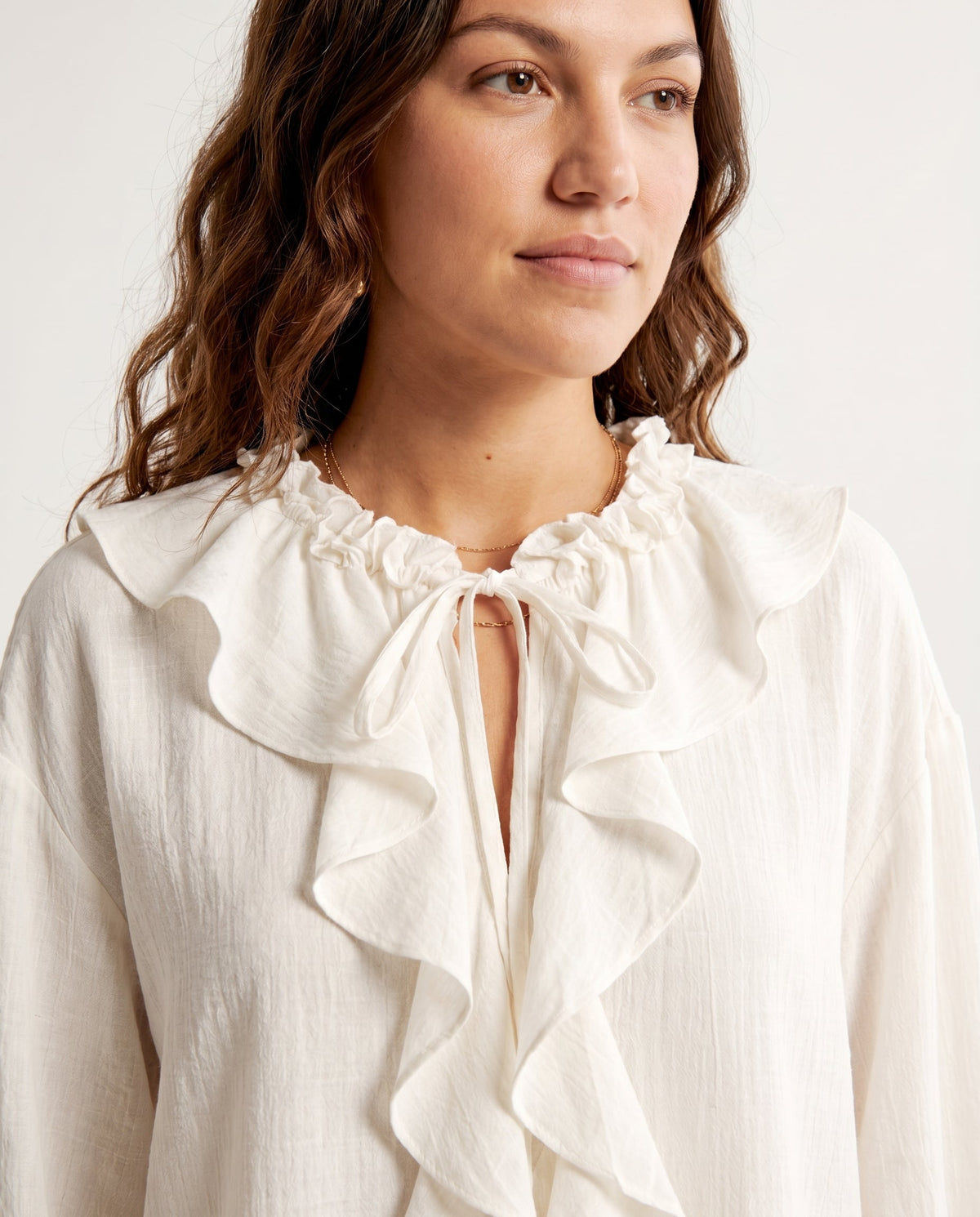 Ruffle Tie-Front Blouse Ivory COCA