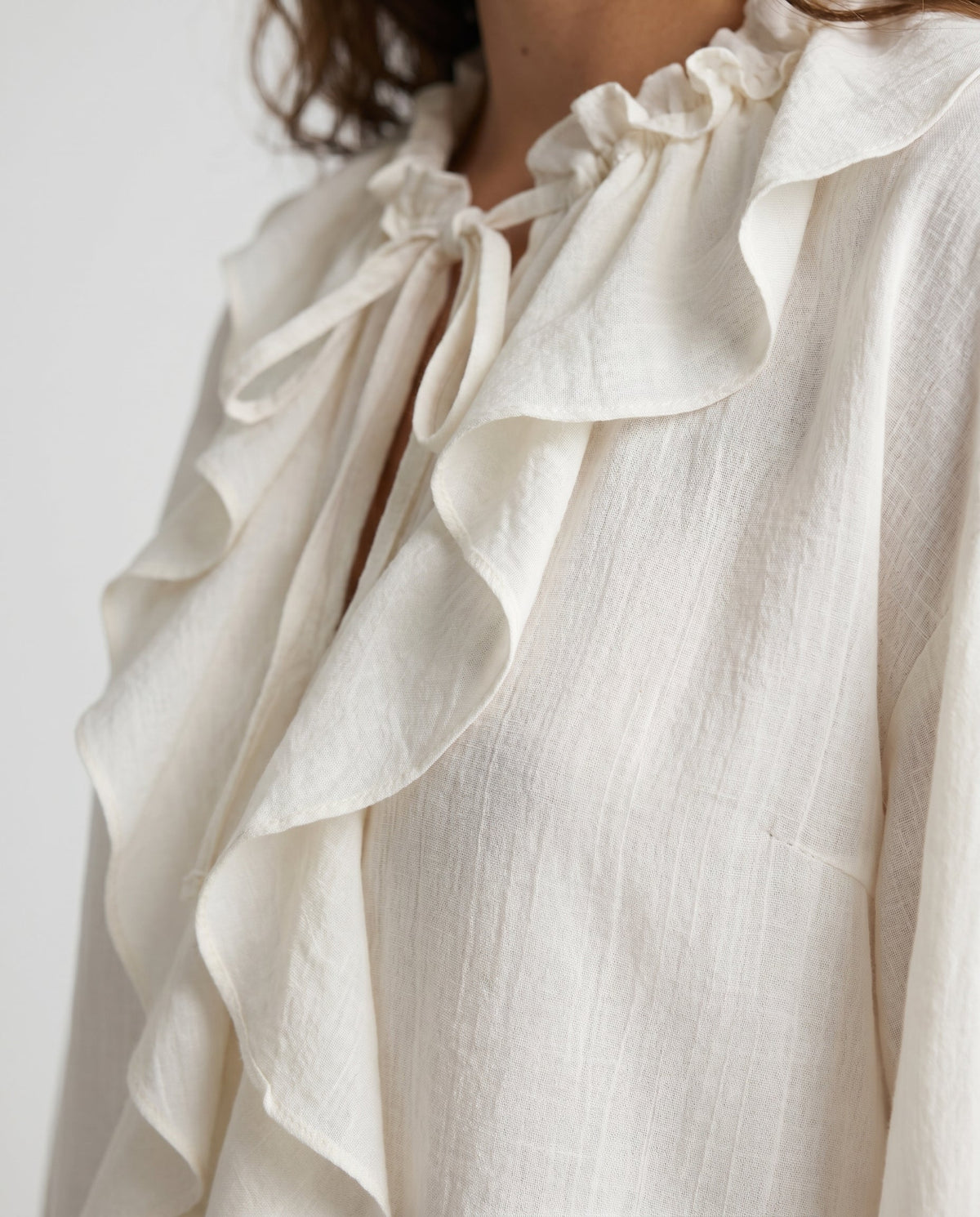 Ruffle Tie-Front Blouse Ivory COCA