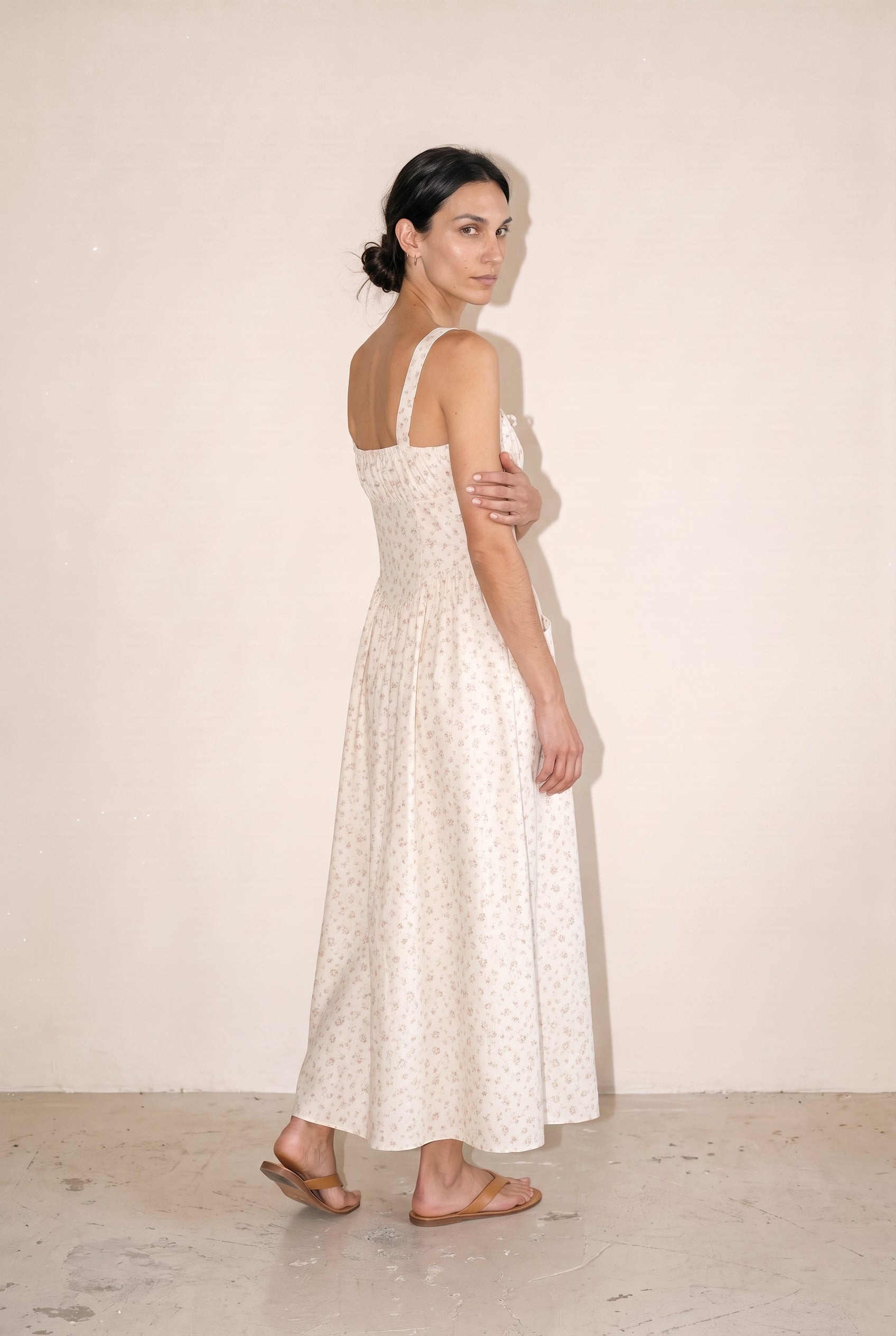 Serenity Floral Wired Front Ribbon Maxi Dress Cream Multi