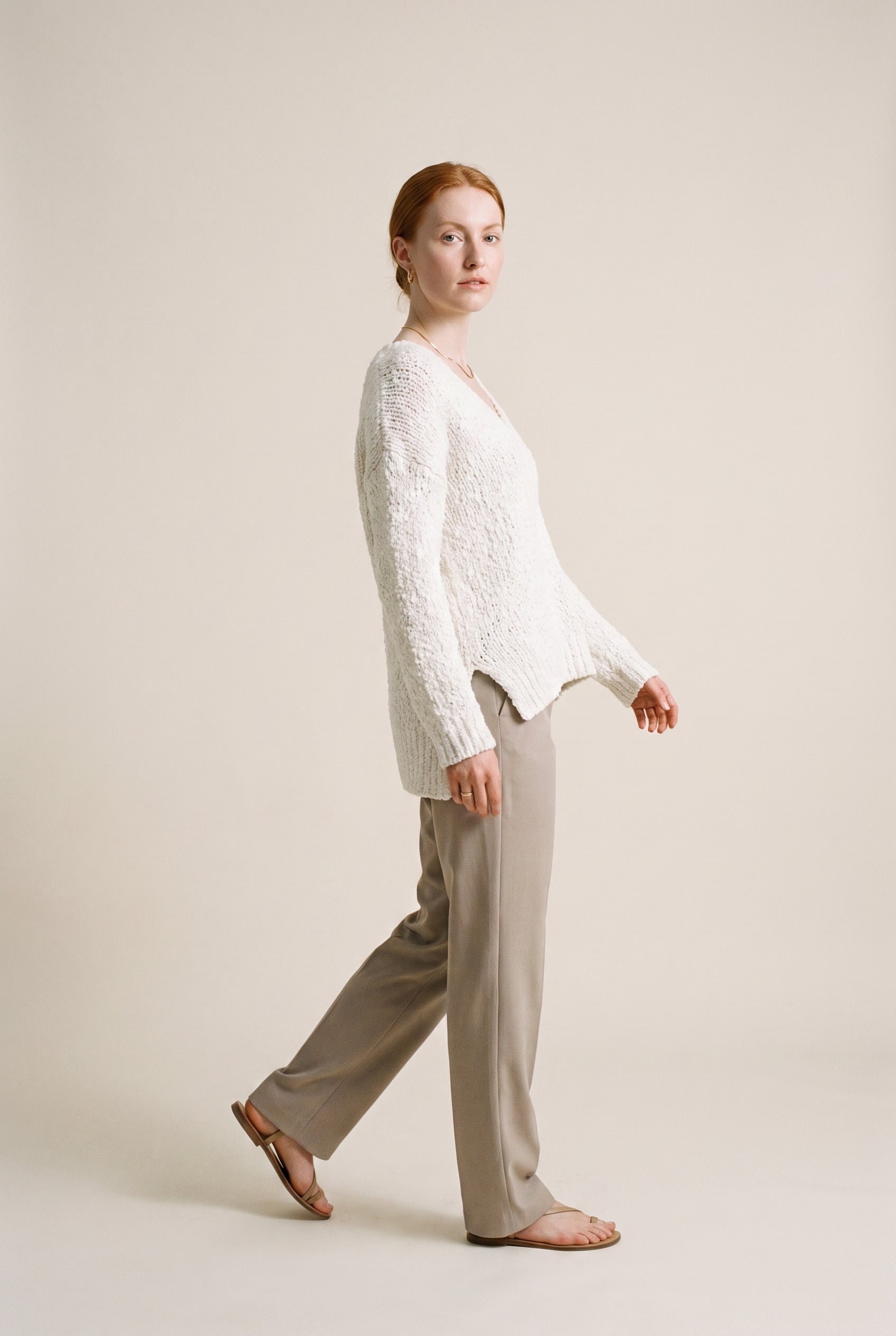 Popcorn Knit Sweater Cream Ivory