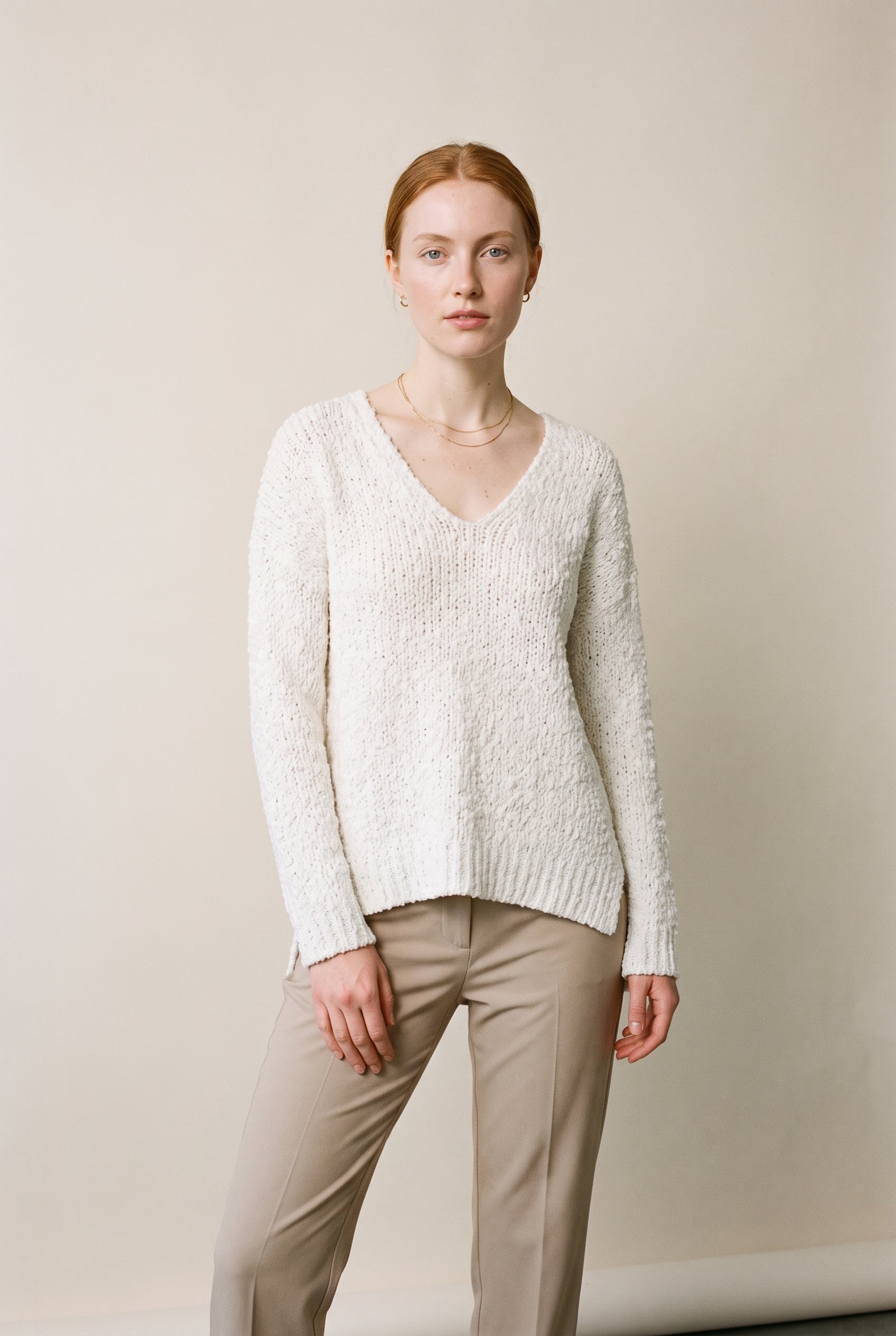 Popcorn Knit Sweater Cream Ivory