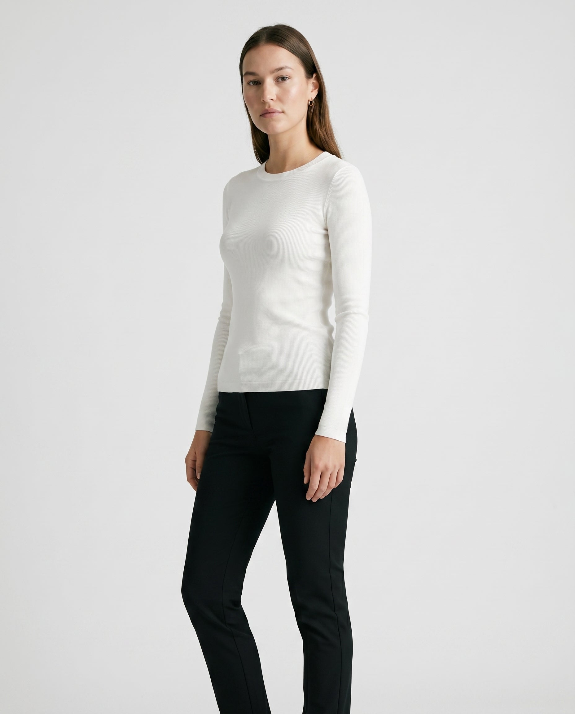 Fitted Rib Knit Crewneck Off White audrey
