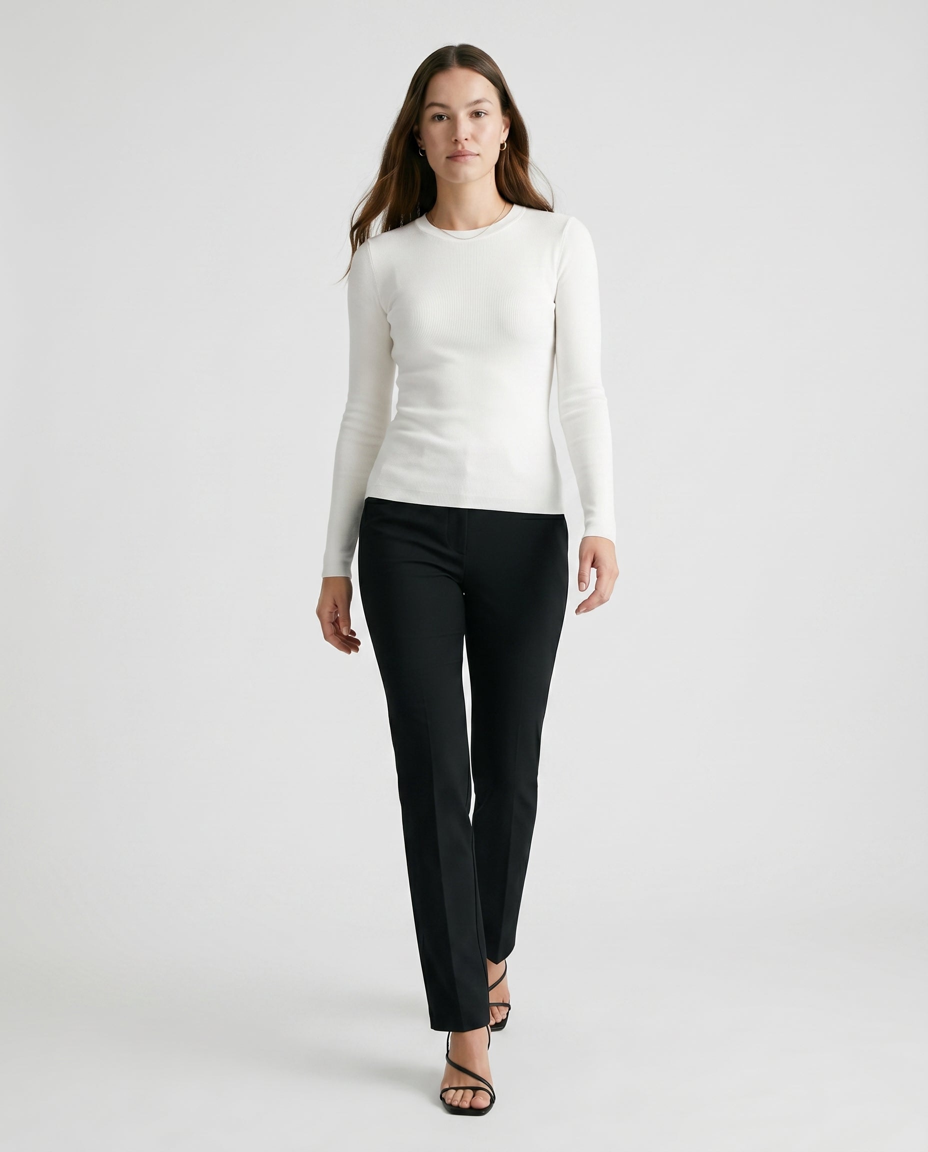 Fitted Rib Knit Crewneck Off White audrey