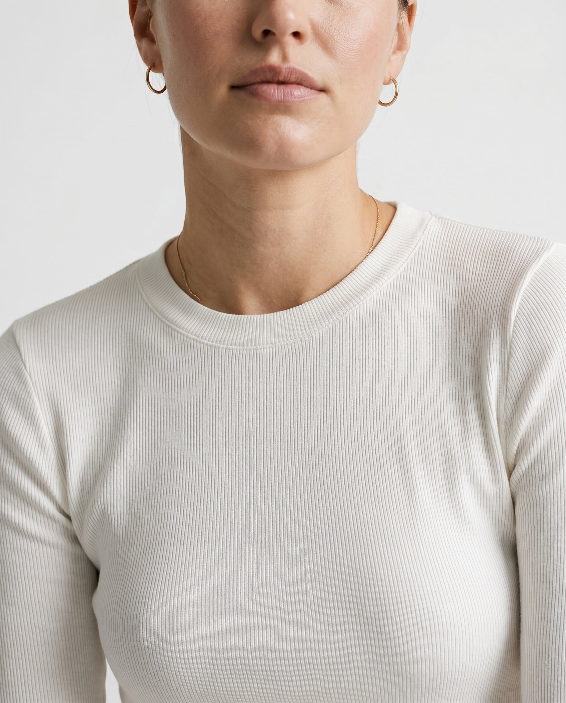 Fitted Rib Knit Crewneck Off White audrey