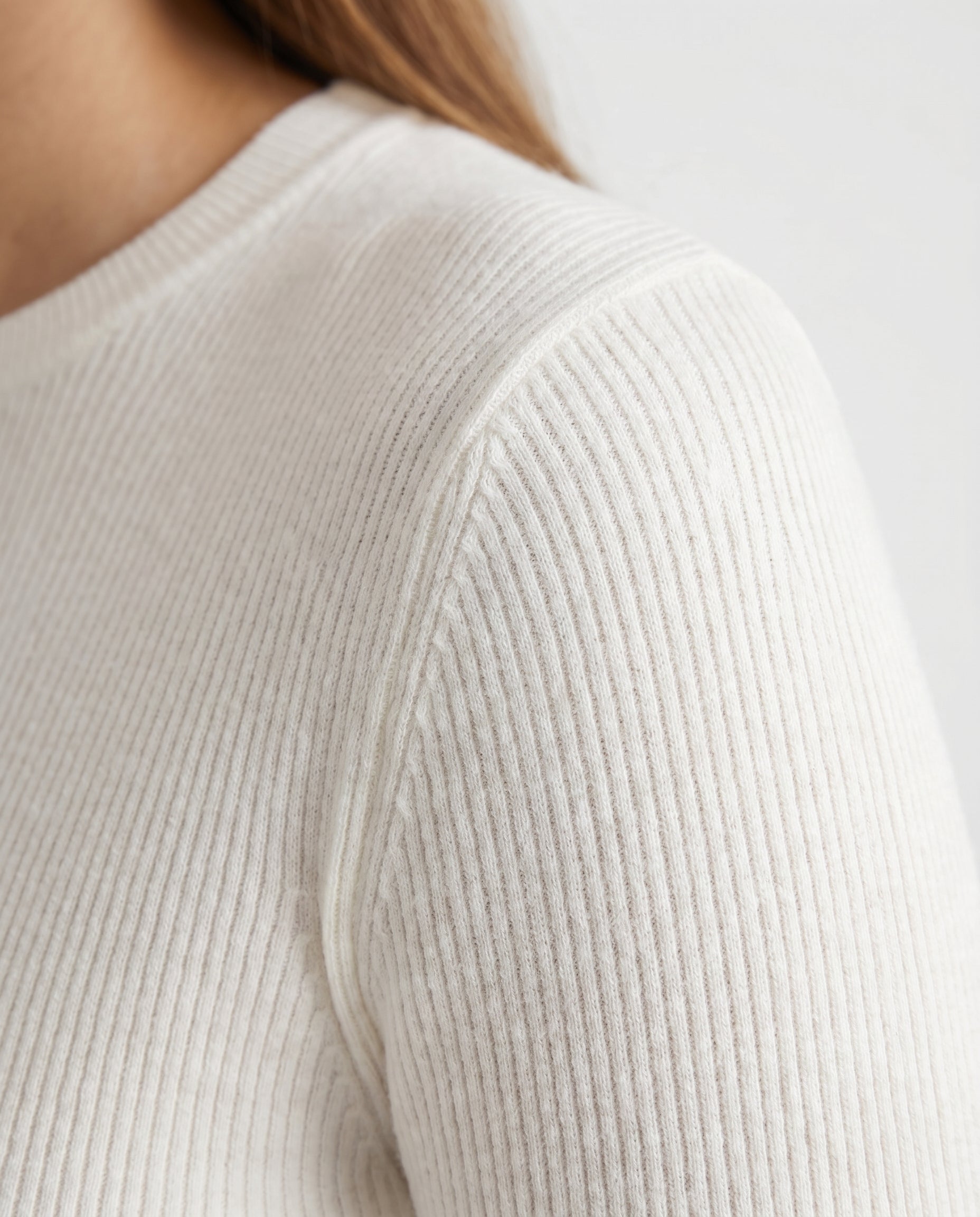 Fitted Rib Knit Crewneck Off White audrey