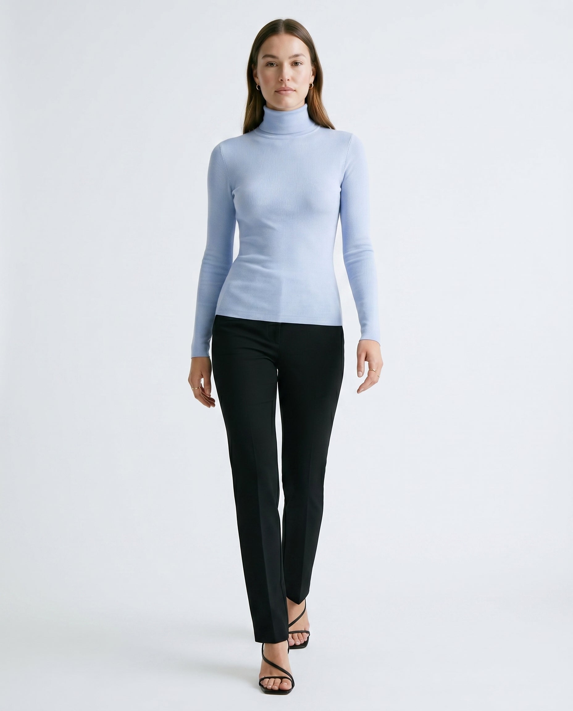 Fitted Rib Knit Turtleneck Blue audrey